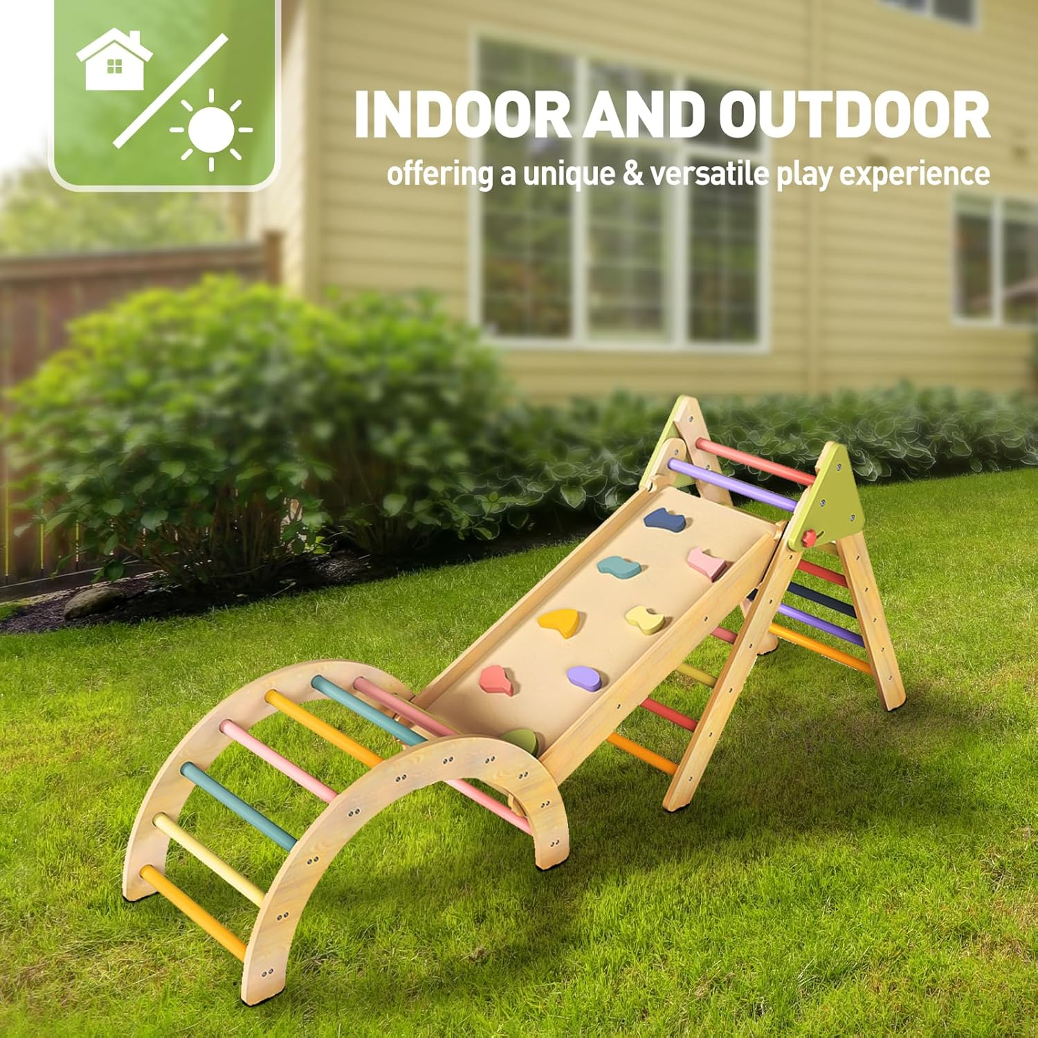 Pikler Triangle Set Montessori Toddler Climbing Toys Indoor, Foldable for 1-3 Inside, 3 Piece Baby Gym Indoor Playground image number 5