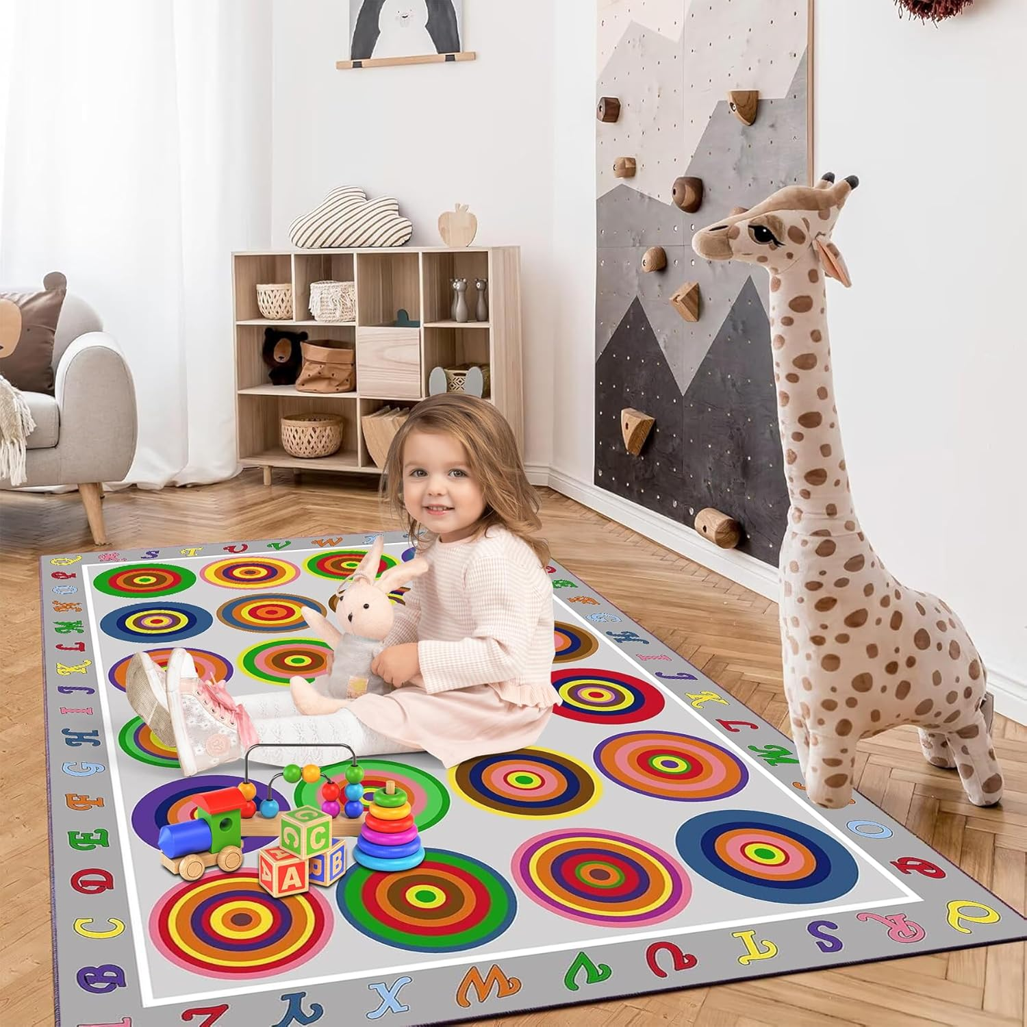 Kids Play Rug Classroom Carpet, 180X120Cm Color Rings Colorful Children'S Area Rug, Circles Abstract Educational Classroom Seating Rug Nursery Rugs for Kids Room, Playroom or Elementary (Color 3) image number 2