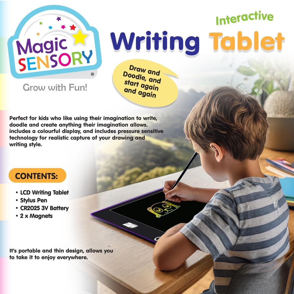 LCD Interactive Drawing Writing Tablet for Kids - 8.5" Screen - Encourage Creative Drawing and Practise Handwriting - Purple