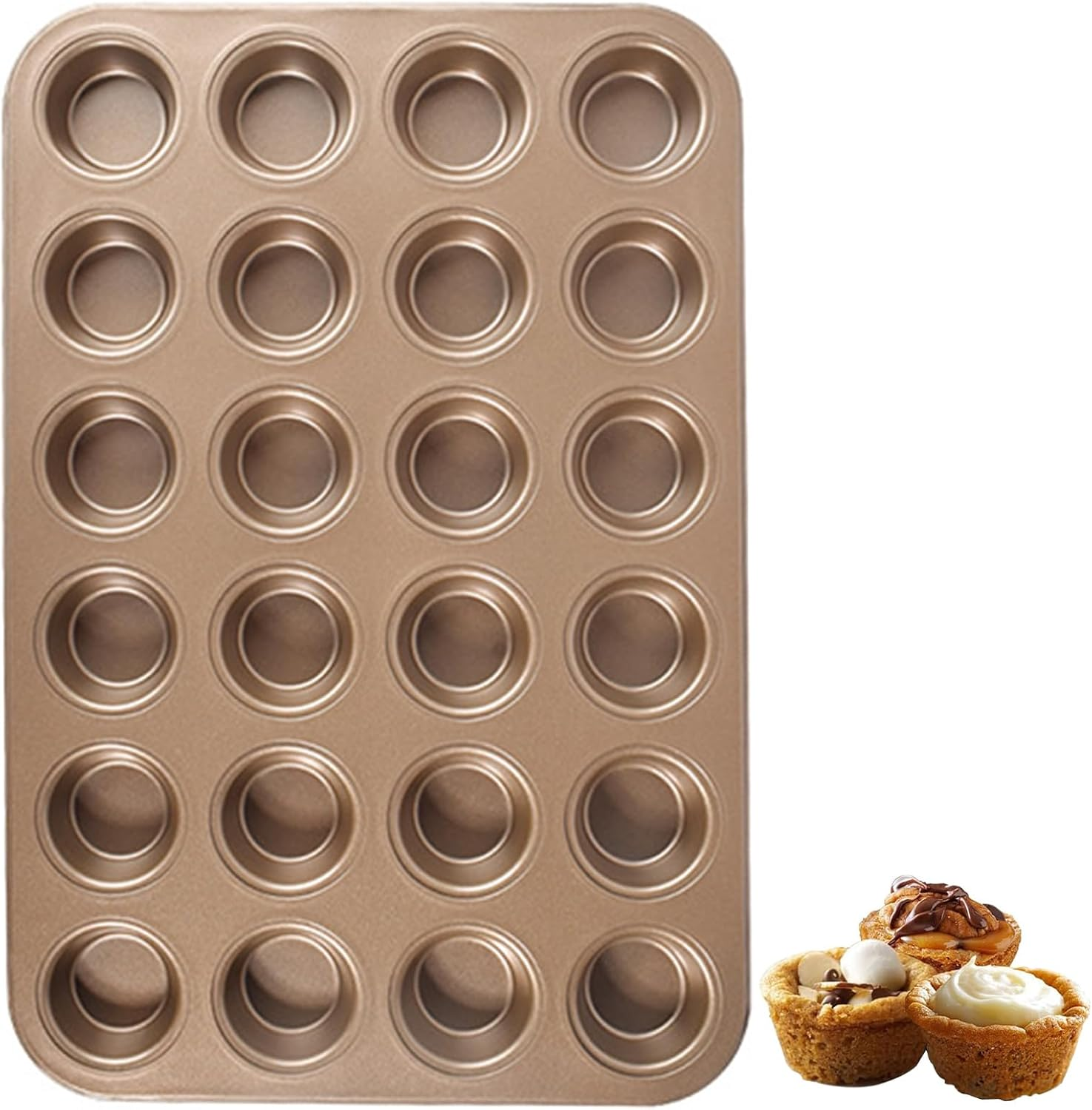 24-Cup Wiltshire Cup Muffin Pan Non-Stick Baking Cups BPA Free Reinforced Thickened Stainless Steel Frame Muffin Pan Cake Molds Bakeware Cupcake Mold for Air Fryer Toaster Oven Counter & More (Golden) image number 2