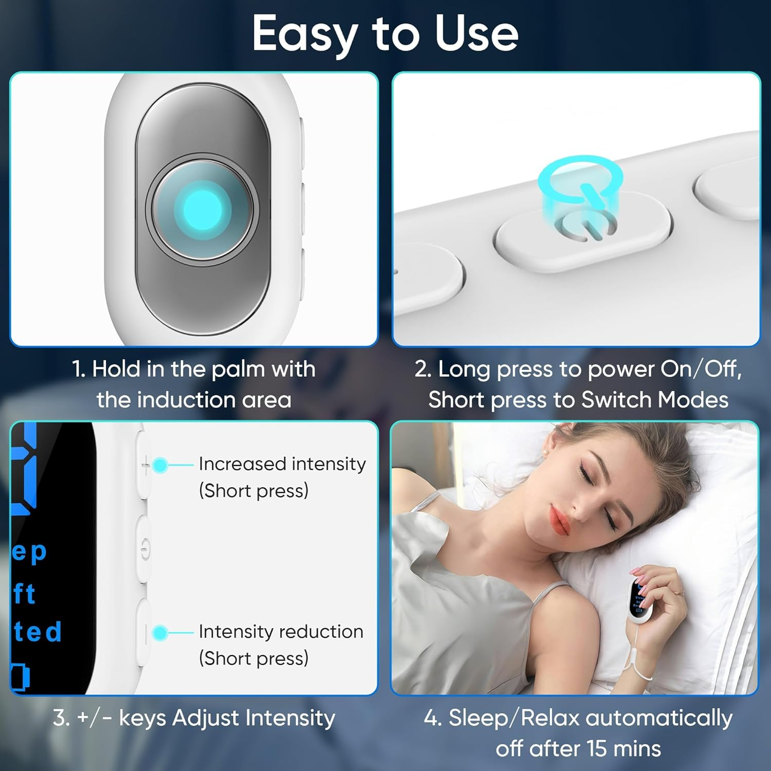 Sleep Aid Device, 3 Modes&9 Gears Sleep Instrument Anxiety Relief for Adults Calm, Type-C Rechargeable Microcurrent Holding Portable Sleep Aids, Improve Deep Sleep, Easy to Carry image number 4