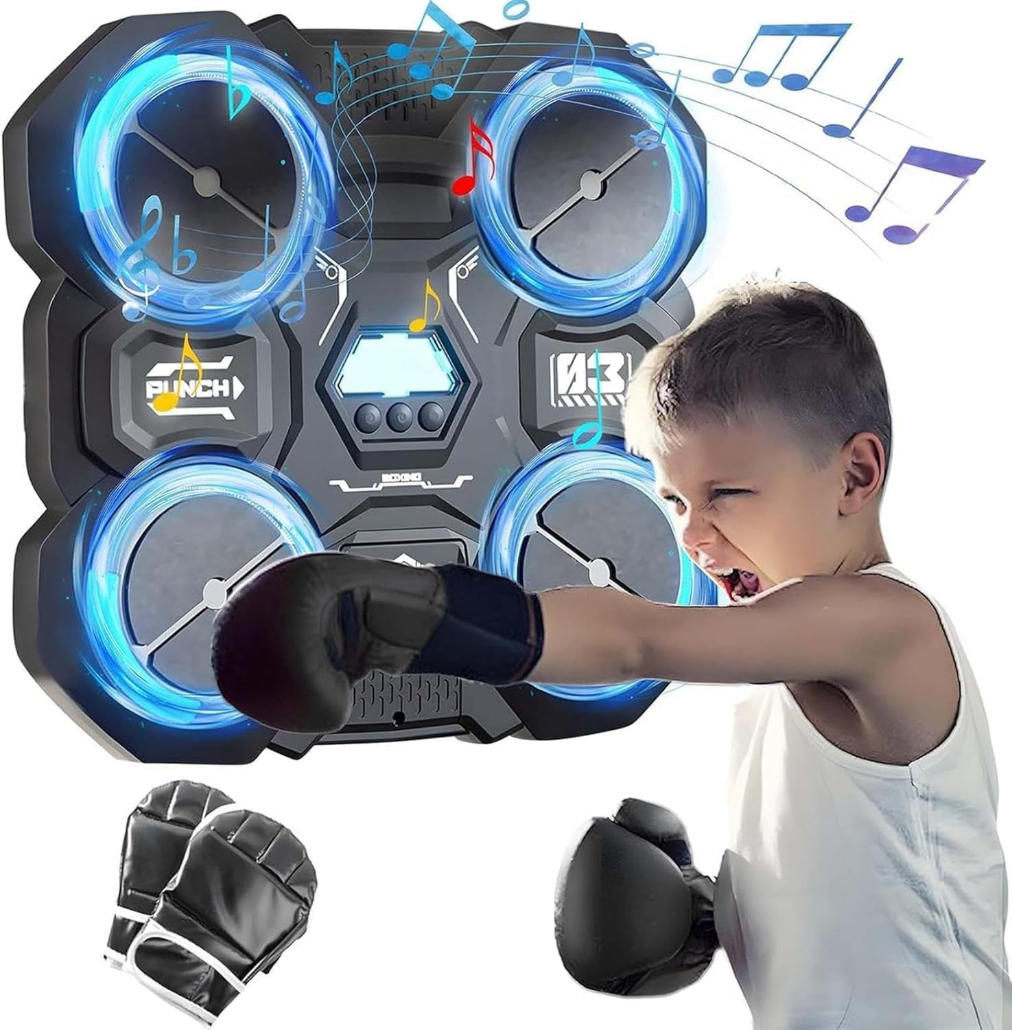 Music Boxing Machine with Boxing Gloves, Smart Music Boxing Machine with Light Adjustable Speed, Electronic Boxing Machine Wall Mounted Music Boxing Game for Kids Adults Home Workout Stress Relief