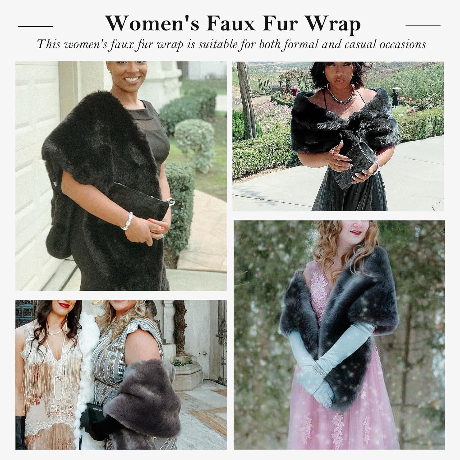 Faux Fur Shawl Wraps for Women Winter Scarf for Wedding Stole Shrug Fur Cape 1920S for Bride and Bridesmaids Wedding Evening Dresses（Blue), Blue, Medium image number 3