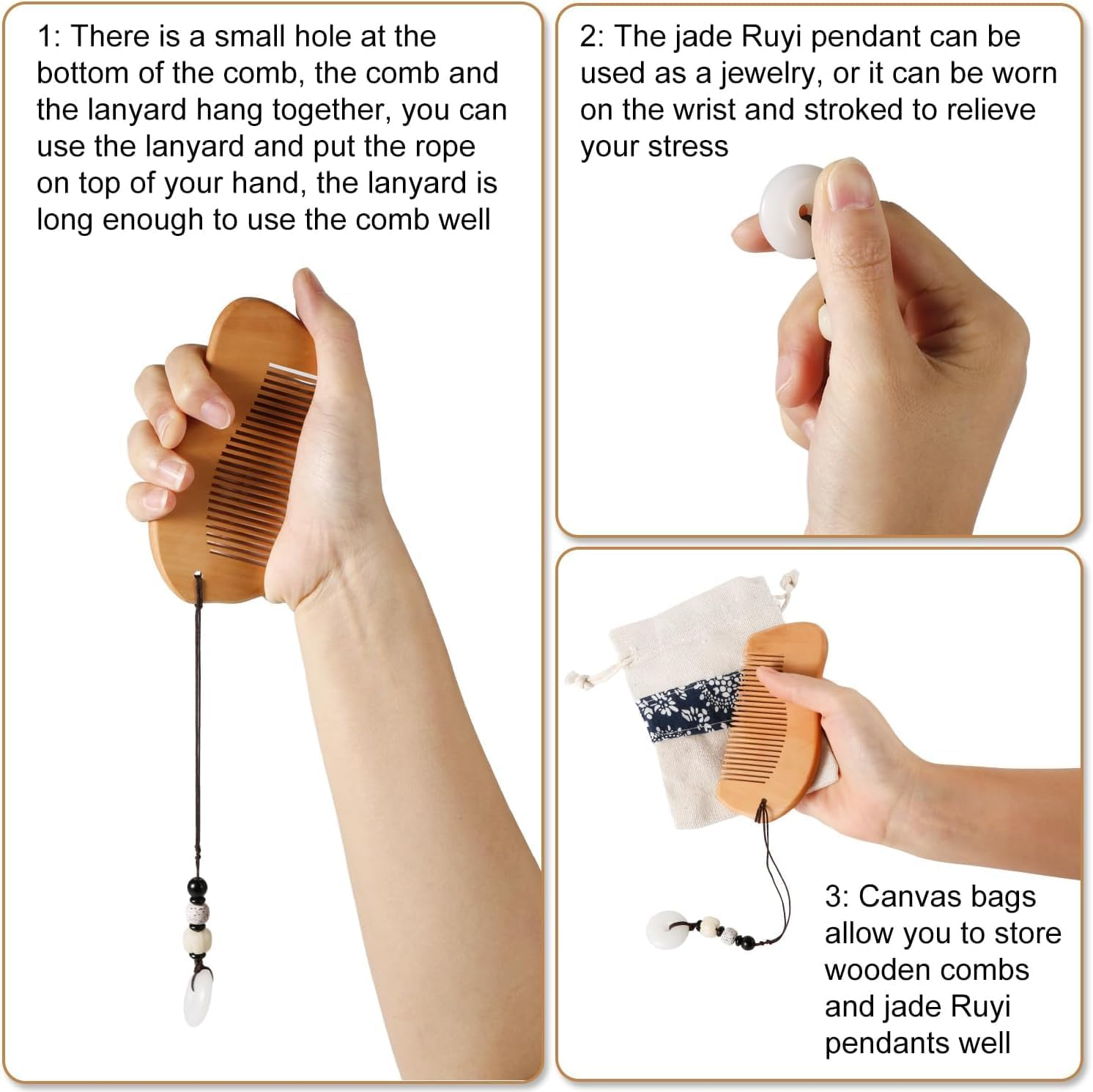 Labor Comb Set, Wooden Birthing Comb Childbirth Hair Comb with Storage Bag & Pendant Pregnancy Comb Delivery Essentials for First Time Moms Pregnancy Gift image number 5