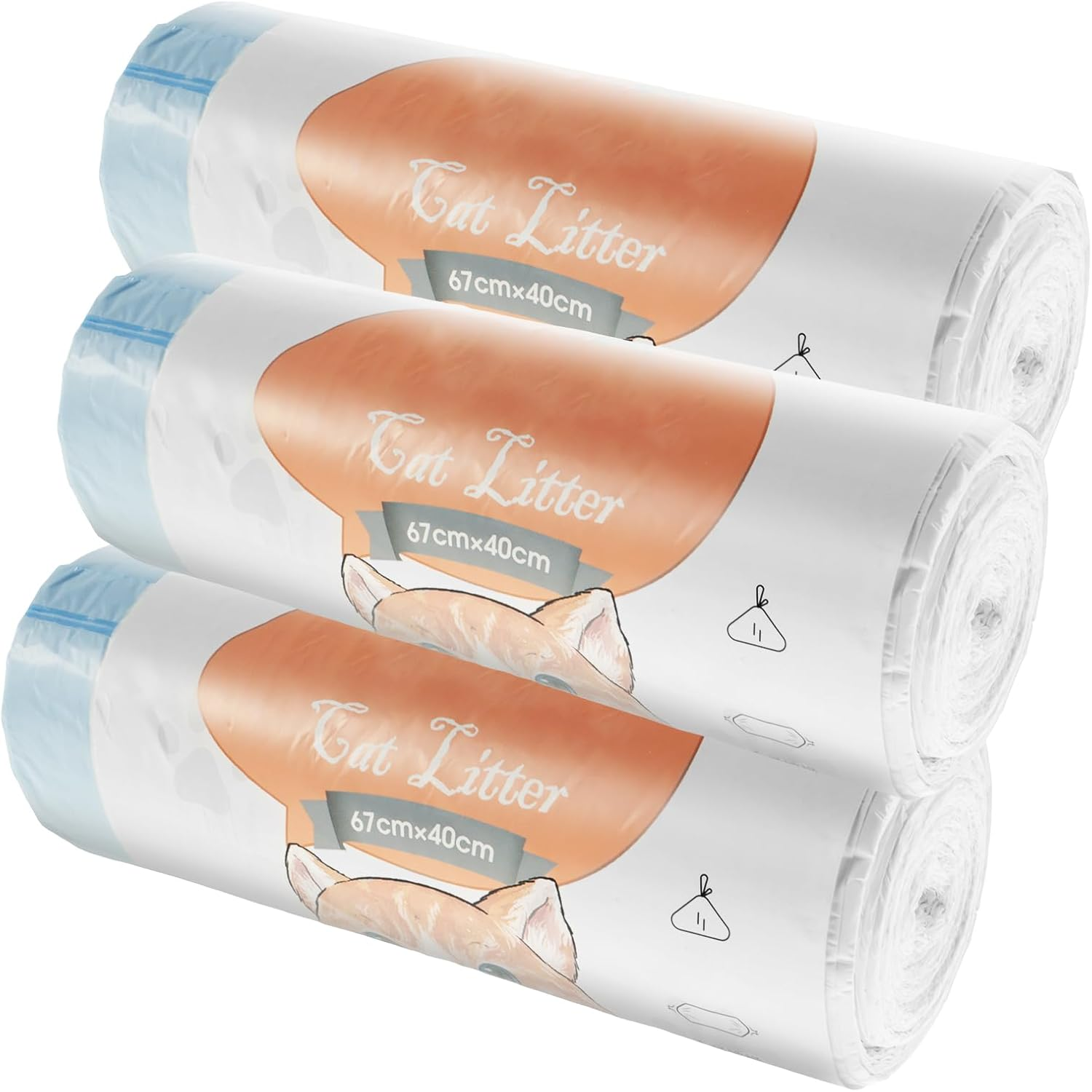 Fwqofvk 60 Count Cat Litter Box Liners, 3.15Mil Extra Thick Large Drawstring Cat Litter Bags, Tear Resistant Cat Litter Liners, Pet Garbage Bags for Self Cleaning Litter Box (67X40Cm) image number 5