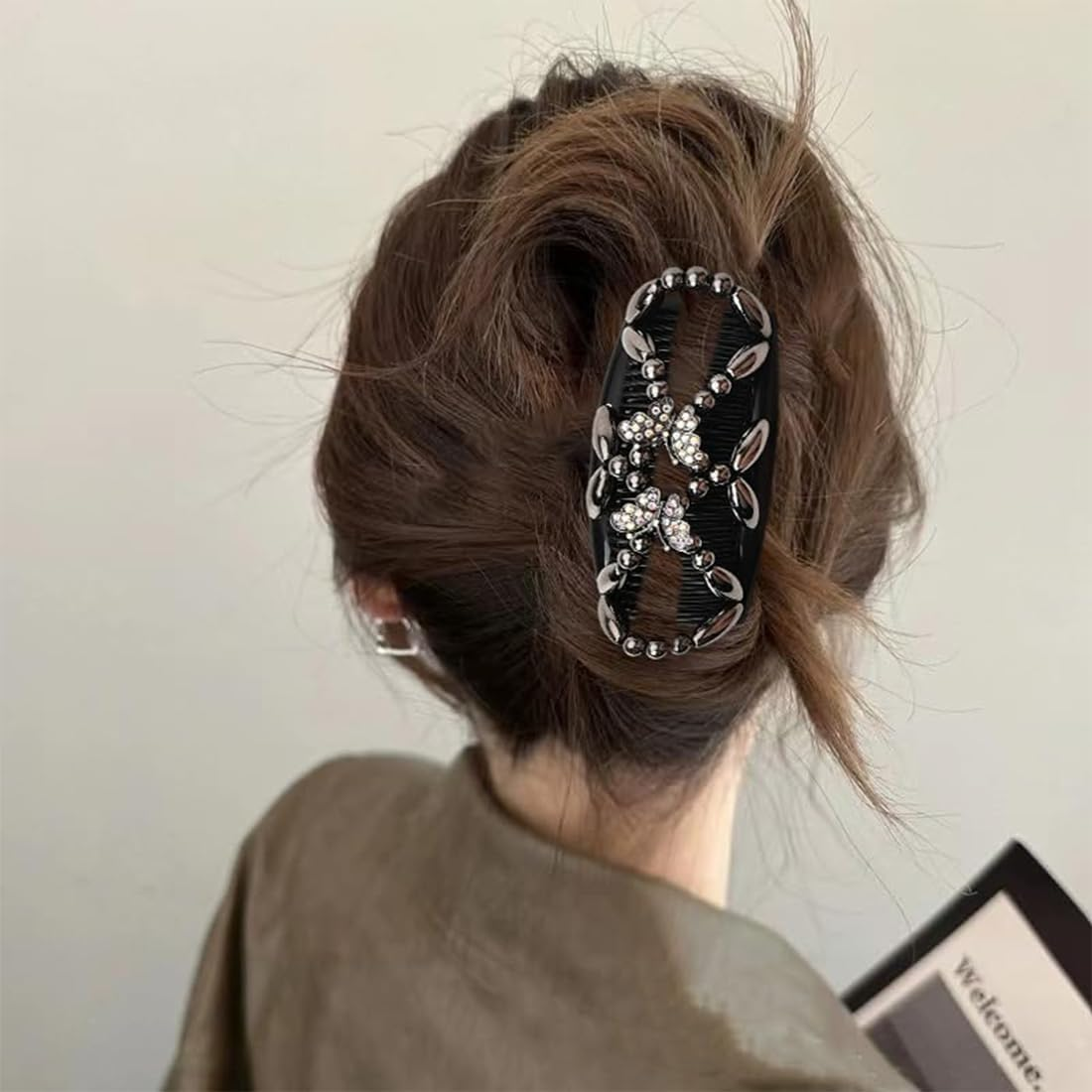 OQKAHIV 1 X Women'S Hair Clips, Fashionable Stretchy Hair Clip, Hair Comb Elastic Beads, Double Magic Hair Comb Hair Clips, Stretchy Comb Clips for Women, Girls, Hair Accessories, DIY Hair Styling image number 1