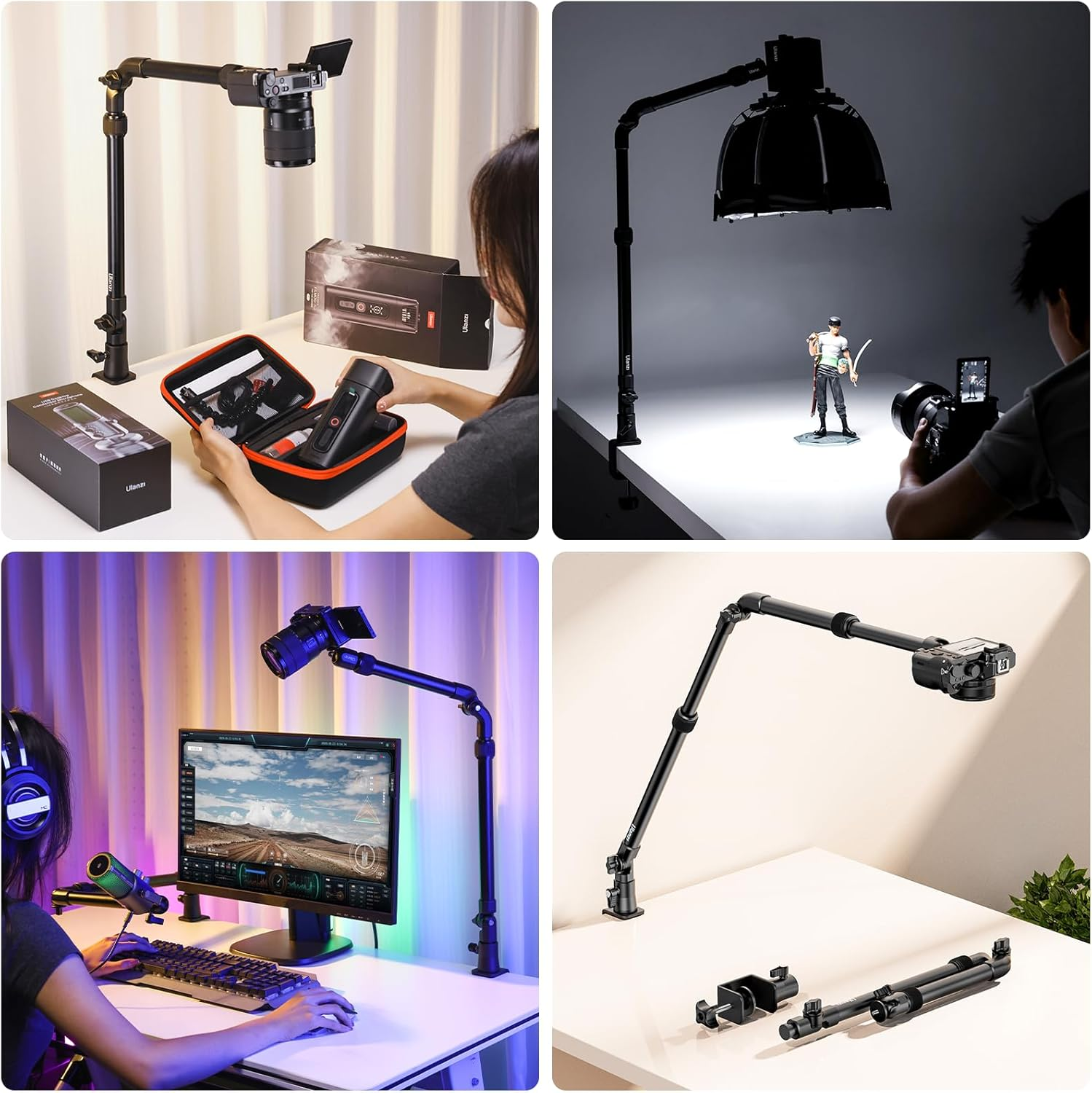 ULANZI ZJ02 Camera Desk Mount Overhead Magic Arm, 98Cm Aluminum Adjustable Webcam Stand with 1/4" Ball Head for Cameras DSLR Lights Mount for Live Streaming/Photo Video Shooting image number 1