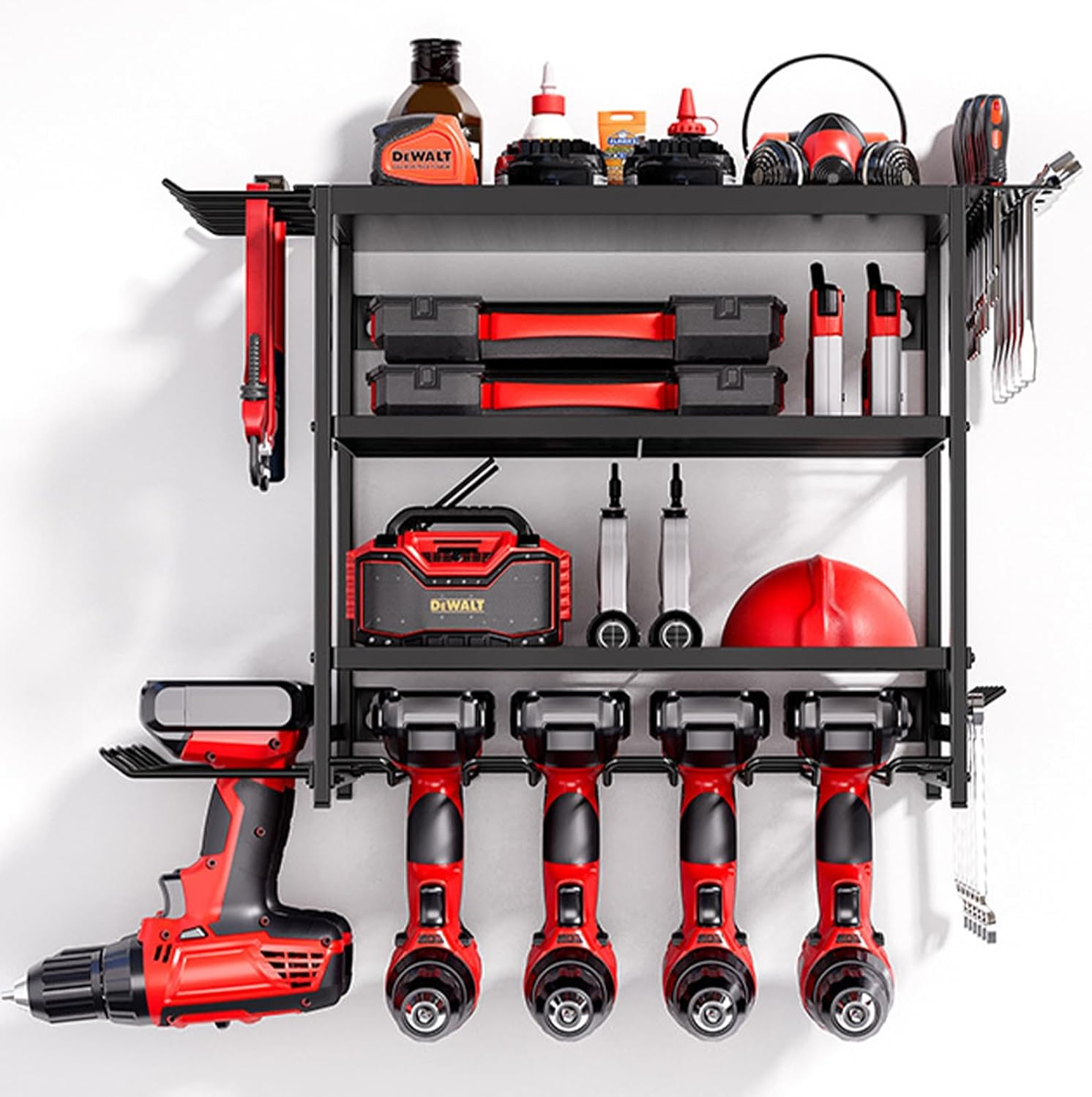 4-Layer Power Tool Organizer, Wall Mount Garage Storage, Heavy Duty Drill Holder image number 5
