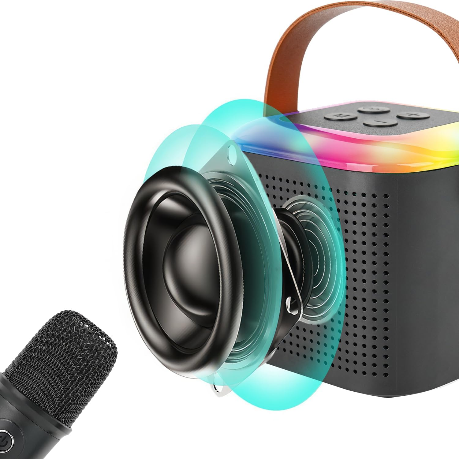 Portable Karaoke Machine with 2 Wireless Microphones and Dynamic Lights, Mini Bluetooth Speaker for Adults and Children,Birthday Gift, Party, School,Outdoor, Travel (Black) image number 5