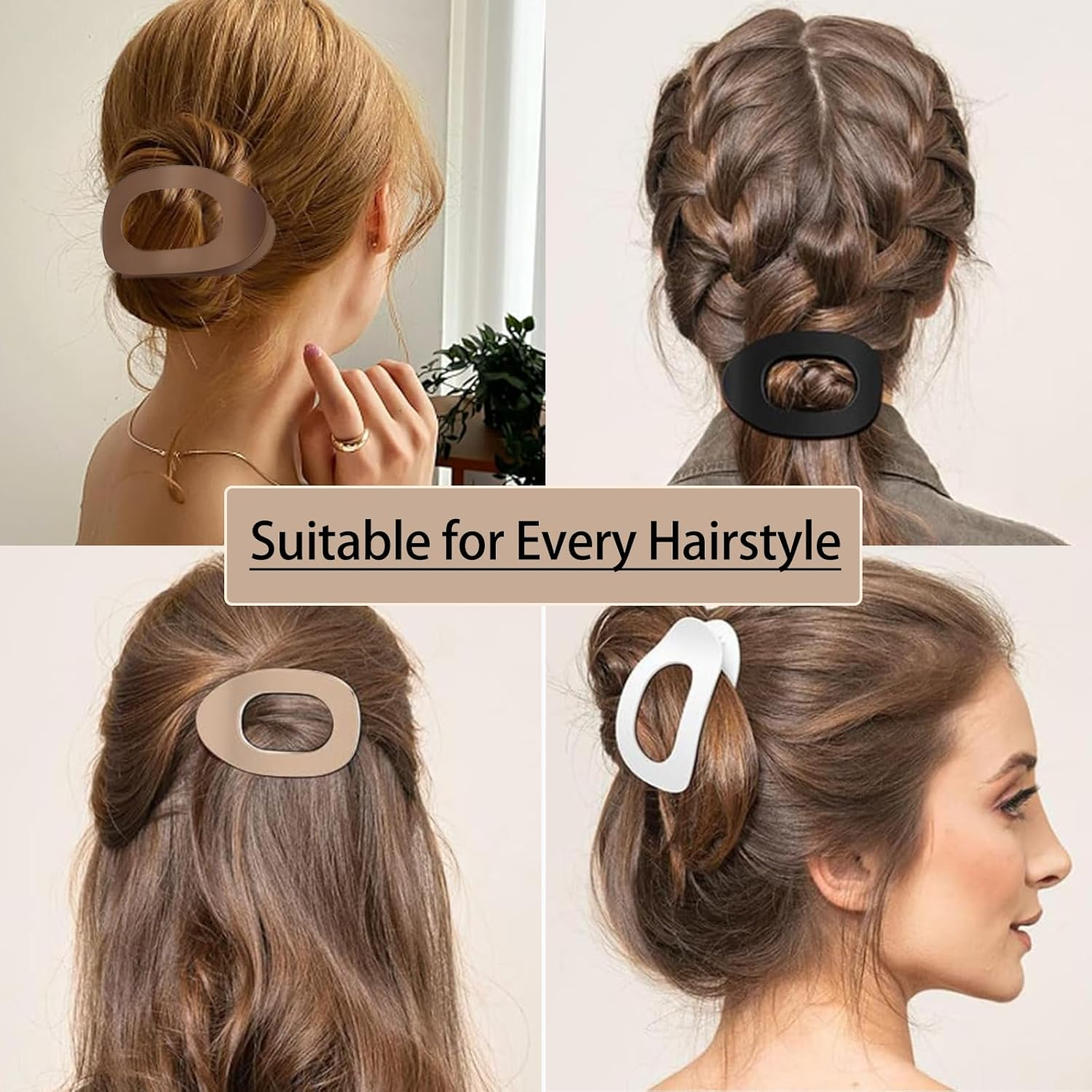 NBPIY 4 Pack Flat Hair Clips for Women, Strong Hold Curved Claw Clips with No Slip Grip, Hair Accessories for All Hair Types, for Lying down and Driving (Matte)