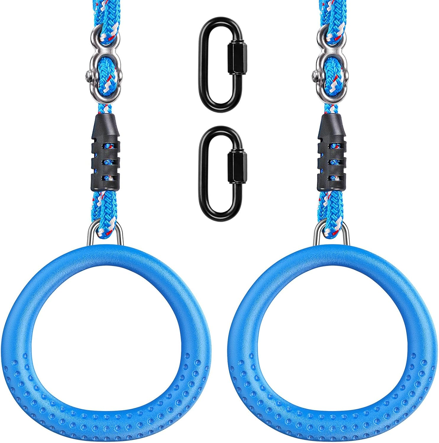 Dolibest Non-Slip Gymnastics Rings Kids Monkey Bars Swing Trapeze Bar with Adjustable Straps (41.7Inch) Home Fitness Full Body Workout Ninja Warrior Obstacle Course Blue (2Pack）