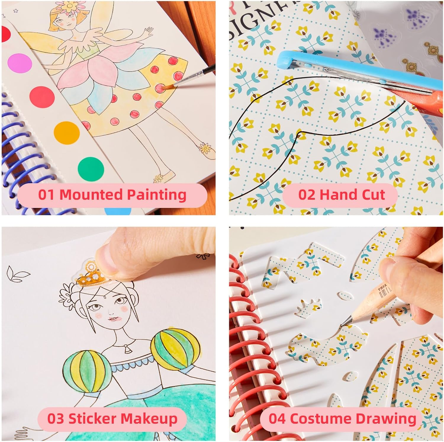 Mideer Fashion Design Sketchbook with Watercolor Painting, Princess Dress-Up Activity Book with Stencils and Stickers, Make-Up Fashion Designer Kits for Kids 5 6 7 (Makeup Manual Princess Ball)