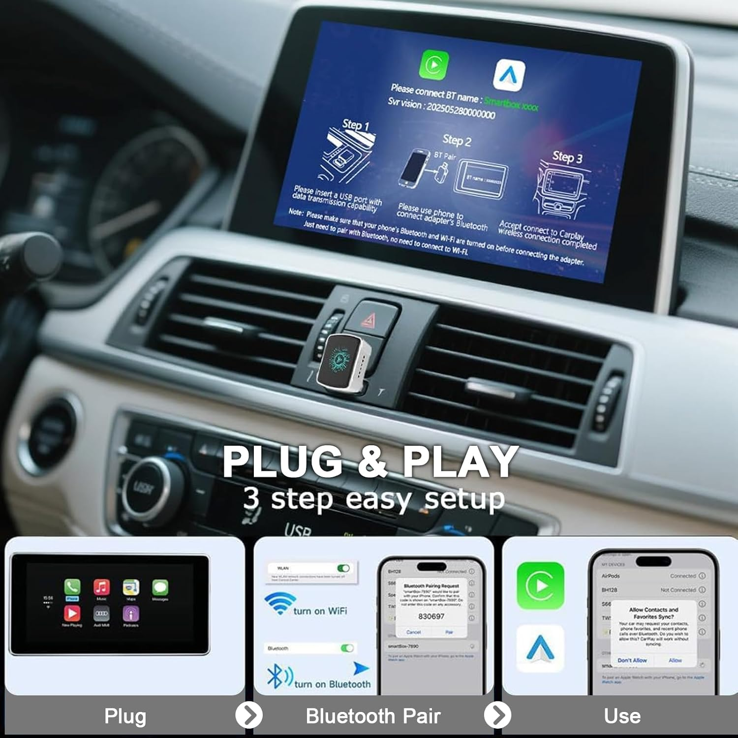 Wireless Carplay Adapter 2025 Upgrade Wired to Wireless,Mini USB Design for Cars with Colorful Ambient Lights &Built-In Wired Apple Carplay,Plug&Play Dongle for Iphone Ios 10+/ Android 11+/ Cars 2016+ image number 3