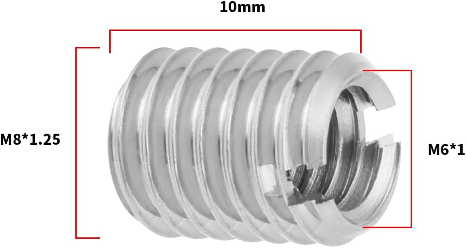 YINETTECH 20Pcs M8 to M6 Threaded Repair Insert Nut, Male Thread M8 X 1.25 and Female Thread M6 X 1.0 Length 10MM Conversion Reducer Nut Stainless Steel Slotting Thread Adapter image number 1