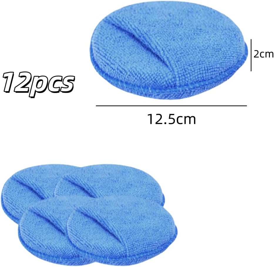 Microfiber Wax Applicator Pads, 12 Pack Car Wax Applicator Pads, Microfiber Applicator Pad with Finger Pocket, Buffing & Polishing Pads for Car Cleaning and Fine Polishing (5" Diameter)