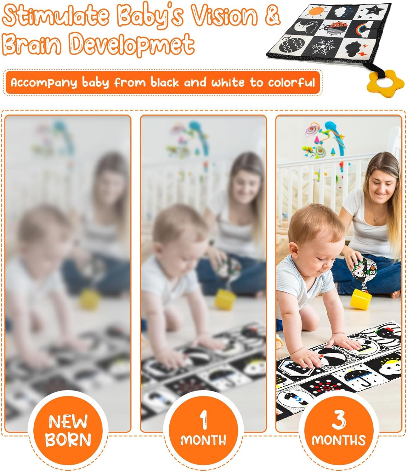 Newborn Toys - 5 Pcs Black and White High Contrast Baby Toys 0-3 Months, Babies Sensory Soft Book, Infant Tummy Time Toys 0 6 9 Months Baby Gifts - Baby Brain Development Essentials image number 1