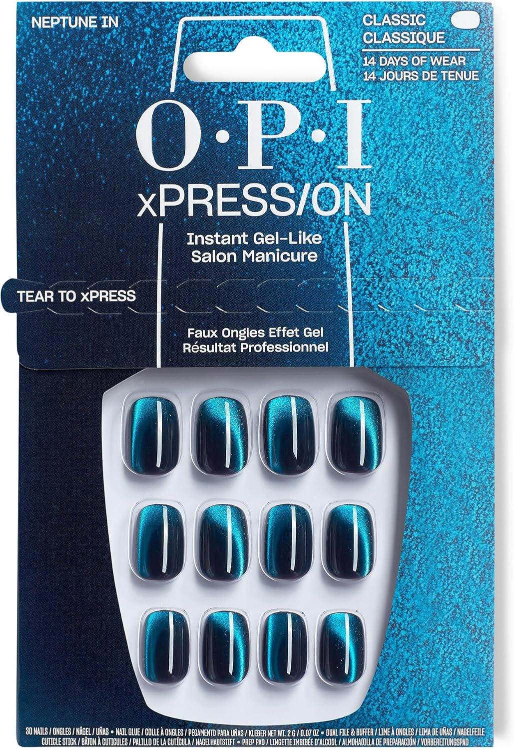 OPI Xpress/On Press on Nails, up to 14 Days of Wear, Gel-Like Salon Manicure, Reusable, Vegan, Sustainable Packaging, with Nail Glue, Neptune In image number 2