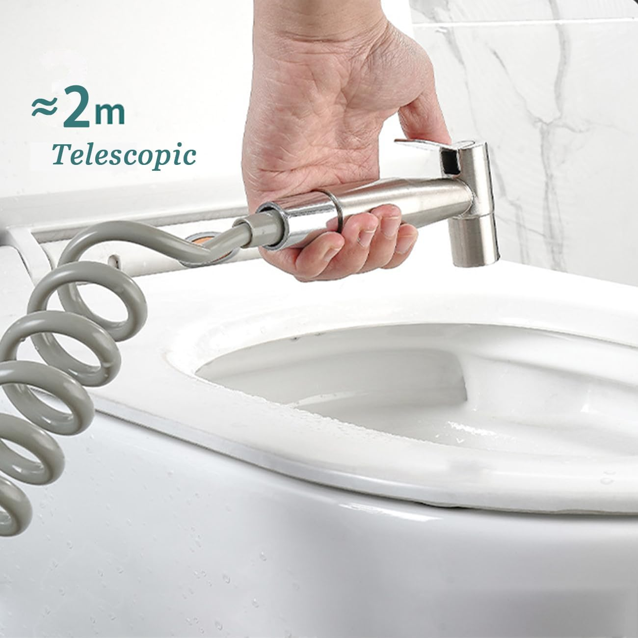 Ciuaz Handheld Bidet Sprayer for Toilet, Water Pressure Control Stainless Steel Toilet Water Sprayer Kit, with Wall Bracket、Pu Flexible Hose Spray Bidet Attachment for Personal Hygiene or Toilet Clean image number 1