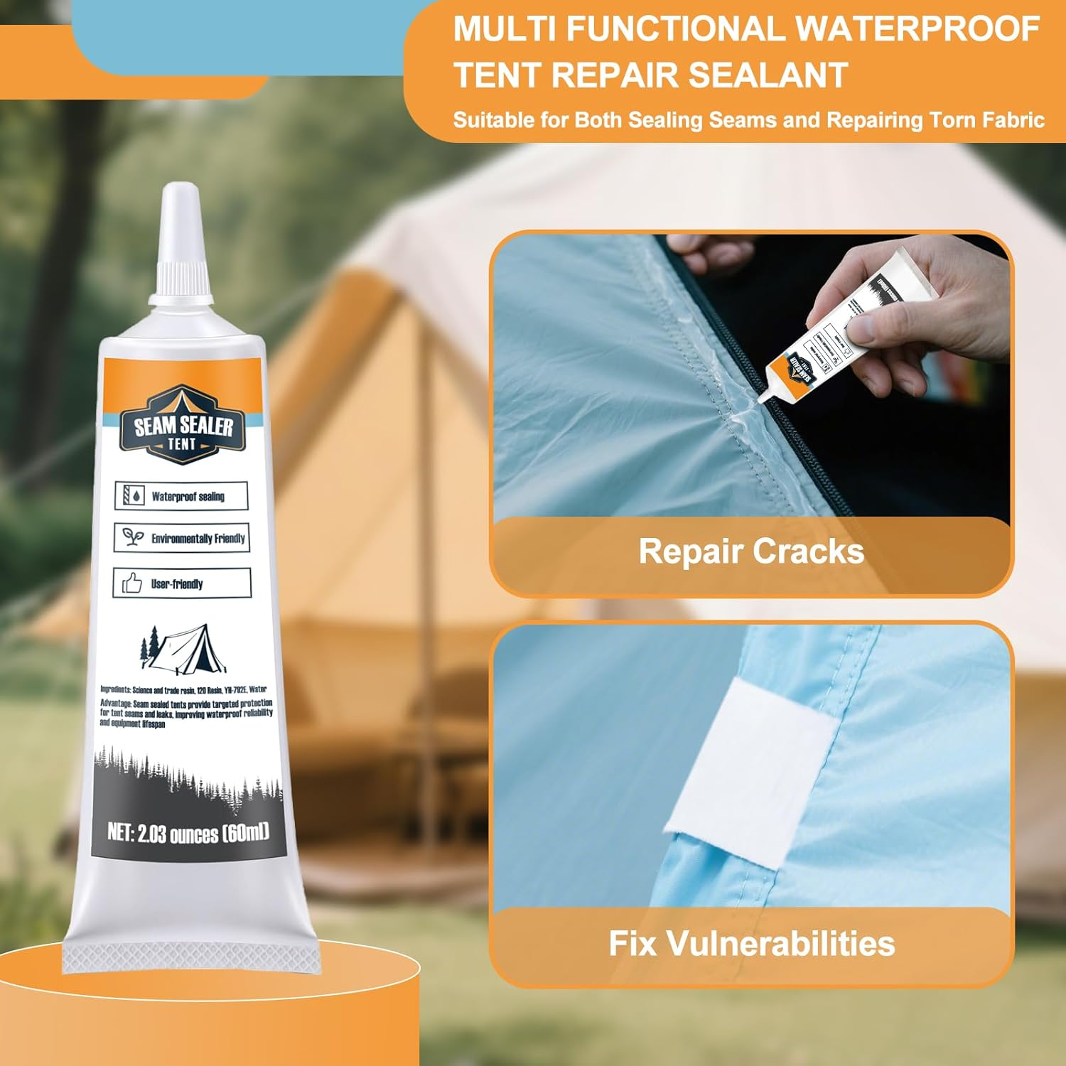 Tent Seam Sealer 120Ml, No Sew Solution Waterproof Fast Cure Seam Sealer Tent, for Tents and Outdoor Fabric, Clear image number 2
