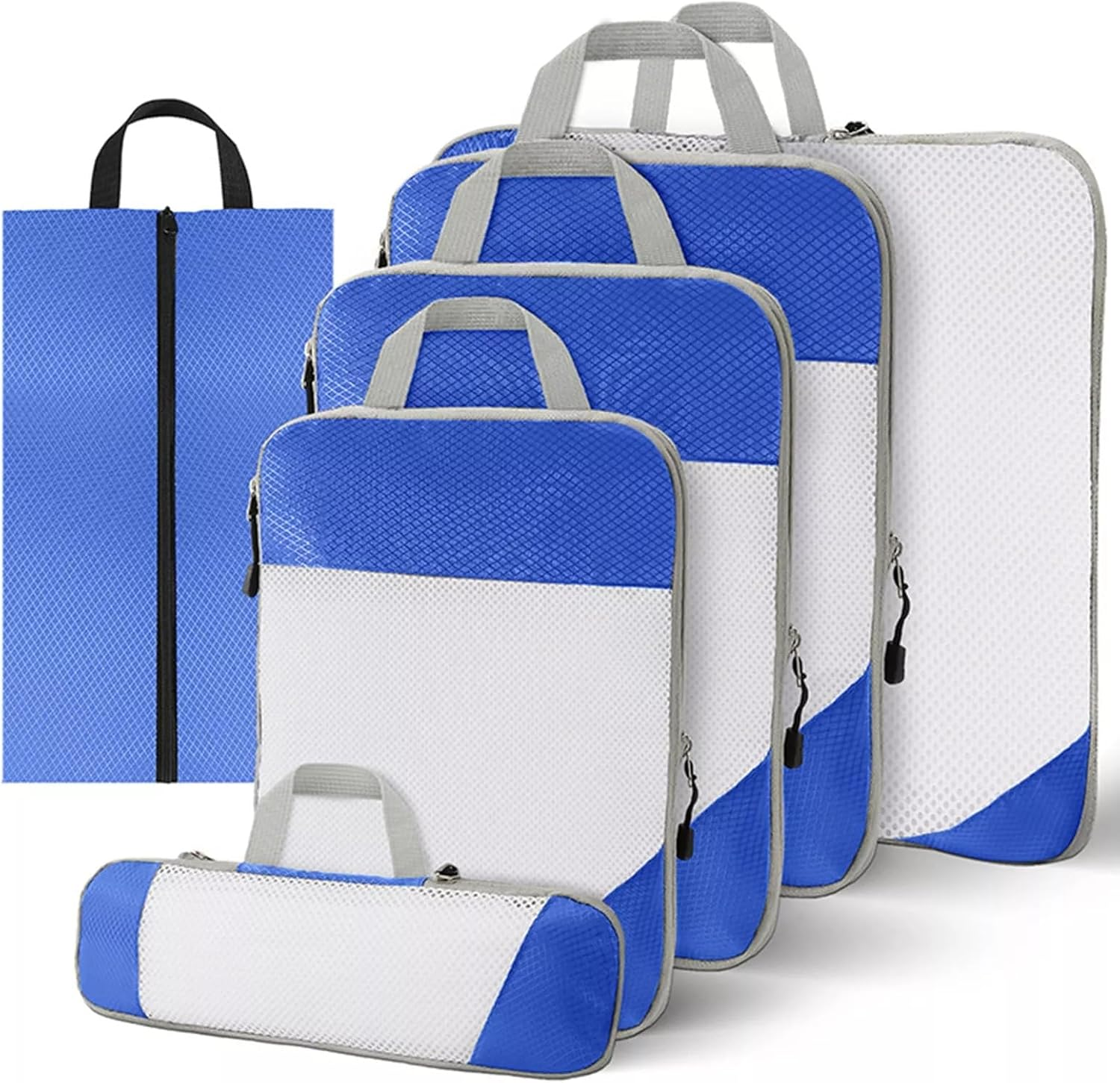 6Pcs Compression Packing Cubes Expandable Storage Travel Luggage Bags Organizer (Navy Blue)