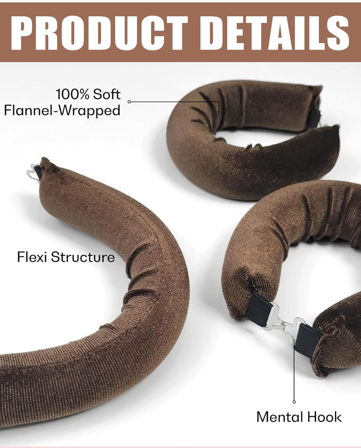 YOCDNOV Pack of 3 Heat-Free Curlers, Flexi Rods with Hooks, Heat-Free Curling Iron for All Hair Types, Hair Rollers for Sleeping, for All Hair Types (Light Brown) image number 5