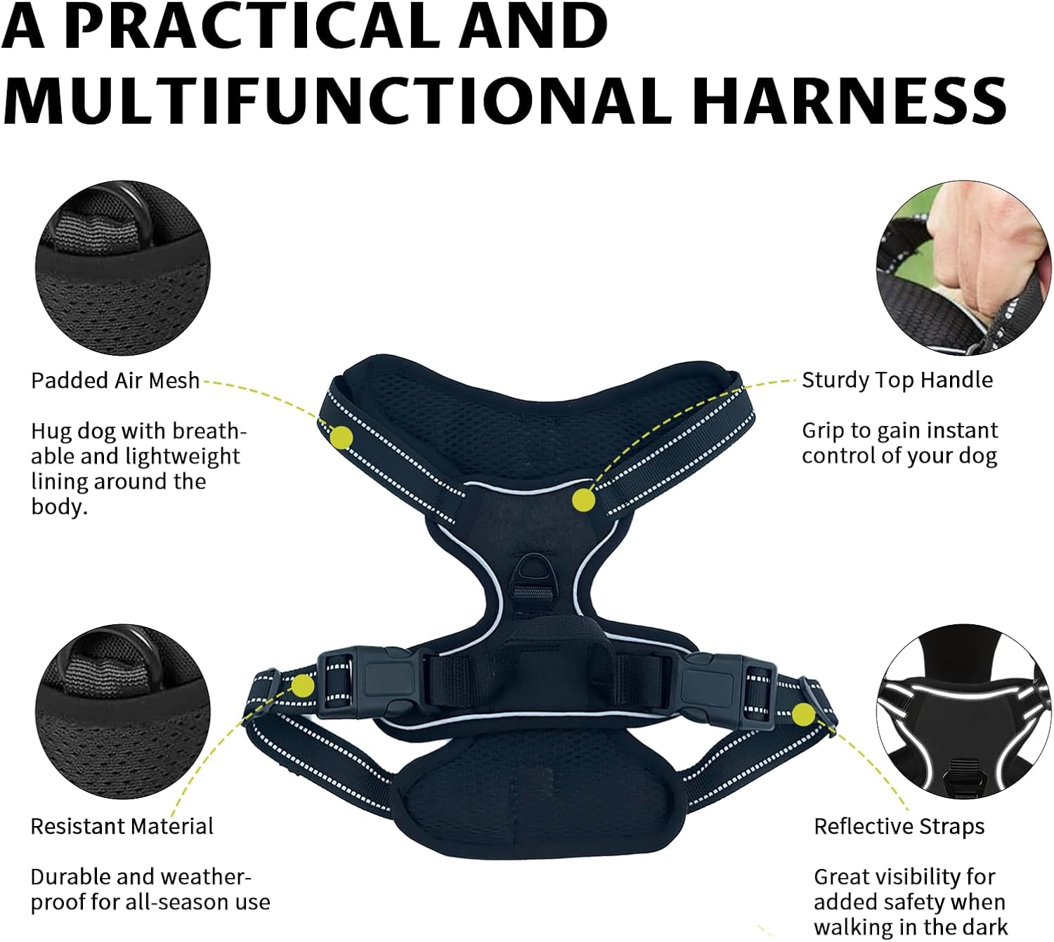 VCCLFSIA No Pull Dog Harness with 1.5M/5Ft Dog Leash, Adjustable Soft Padded, Reflective Oxford No-Choke Pet Oxford Dog Vest with Control Handle for Small Medium Large Dogs (Black, S) image number 3