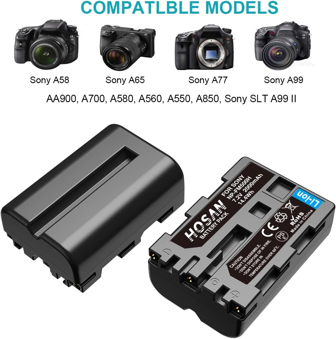 HTYCSCZ NP-FM500H Battery (2 Pack) and Dual USB Charger Kit for Sony Alpha A58/A57/A65/A77/A99/A900/A700/A580/A560/A550/A850 SLT A99 II TR917 image number 1