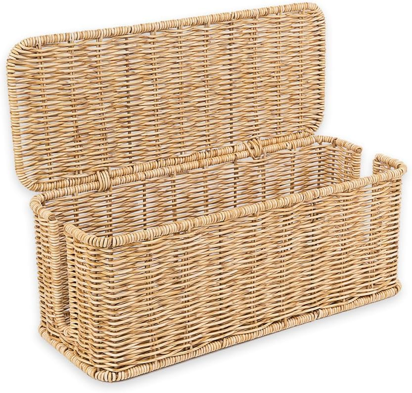 Cable Management Box, Handmade Rattan Cable Organizer, 2 Open Slots Cords Hider Box, under Desk Cord Organizer for Computer Router USB Hub & Power Strip, Patent Pending, 13" X 5.1" X 5.1", Natural image number 5