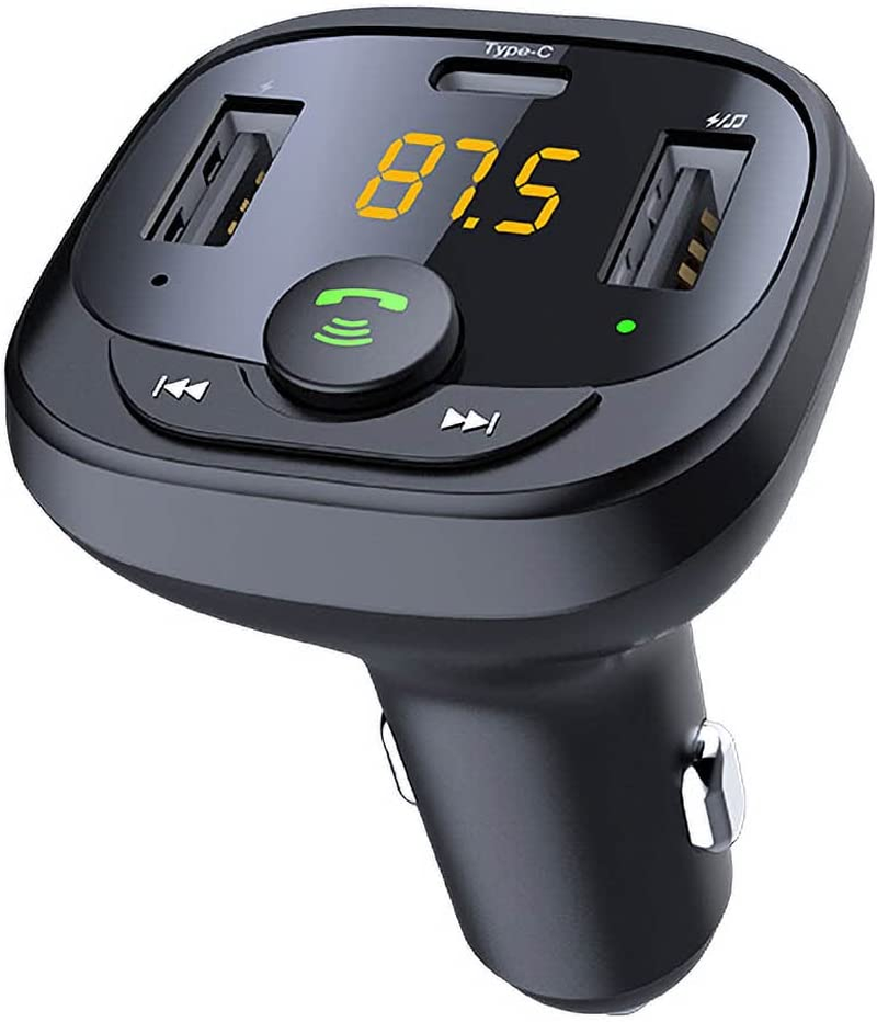 Car Bluetooth FM Transmitter Bentmax Bluetooth 5.0 Car Adapter with USB and Type-C Charging Ports, 12/24V Cigarette Lighter Power Input, Support USB/TF Card Music Playback and Hands-Free Calls image number 1