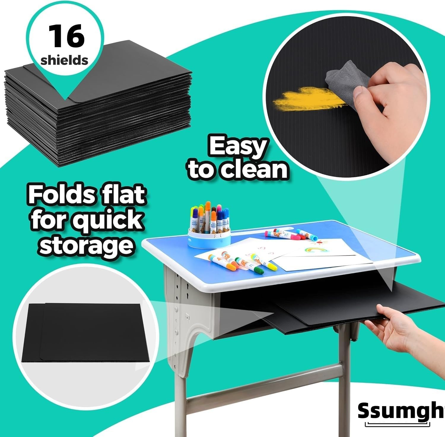 Ssumght 16 Pcs Privacy Folders for Students Privacy Boards Cardboard Desk Divider Classroom Waterproof Testing Divider Bulk for School Teacher Home Focus Study Supplies (Black) image number 5