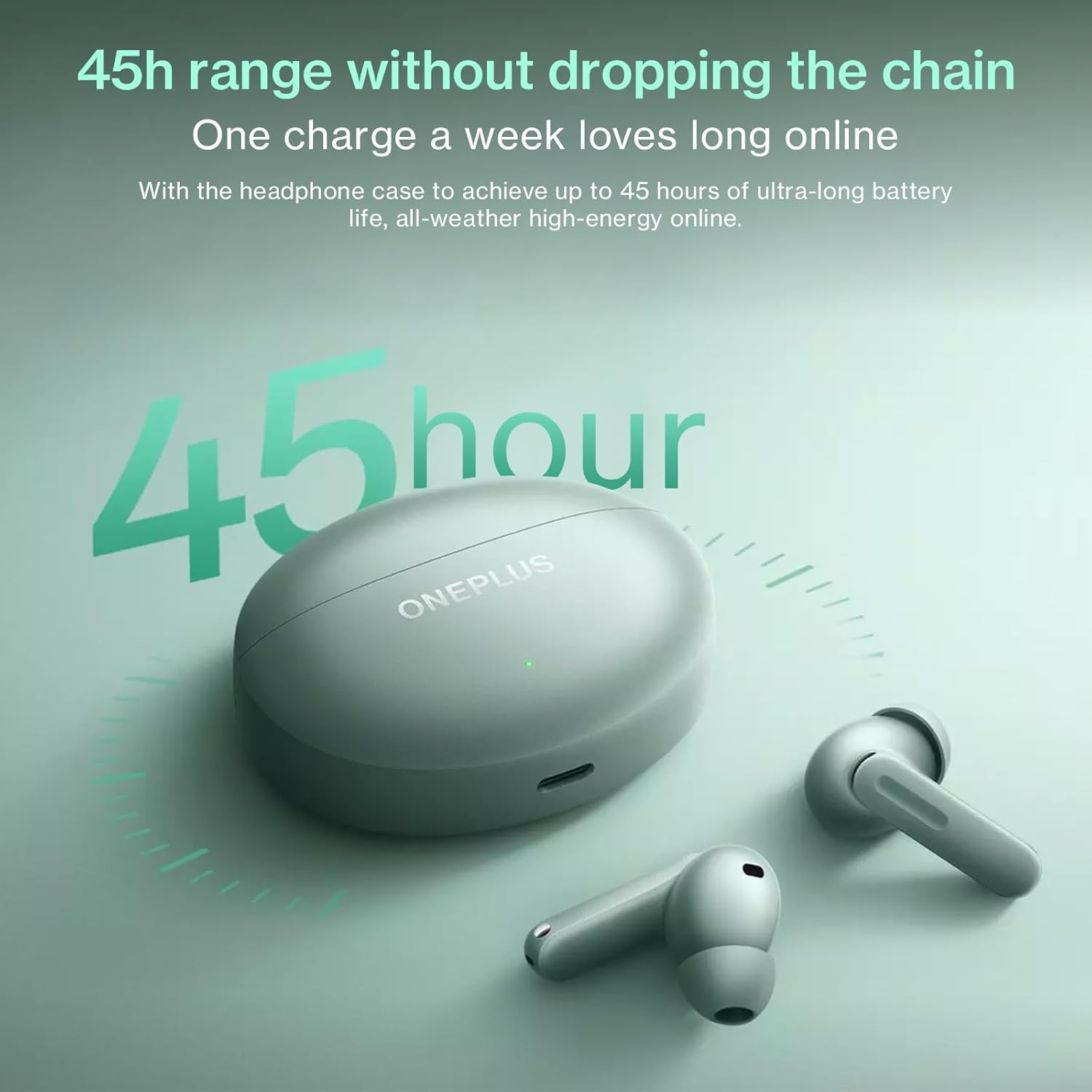 Oneplus Buds 4 Wireless Earbuds,Bass Wave In-Ear Buds,Ip55 Tri-Mics AI Earphone,Up to 55Db Adaptive Noise Cancellation,Up to 45Hrs Battery,Green - Grey image number 3