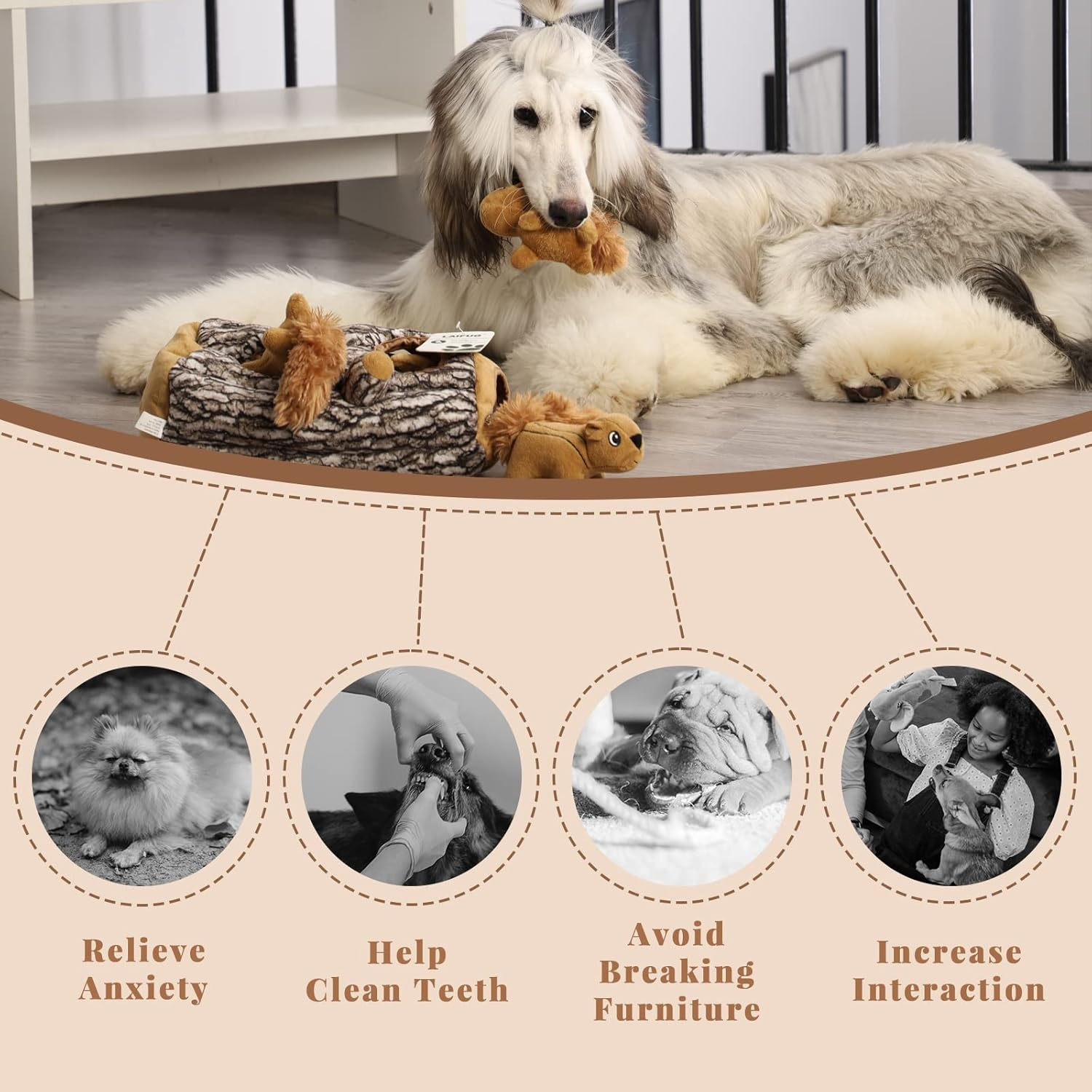 Laifug Hidden Squirrel Plush Dog Toy， Interactive Squeaky Dog Toy Hide and Seek, XL image number 1