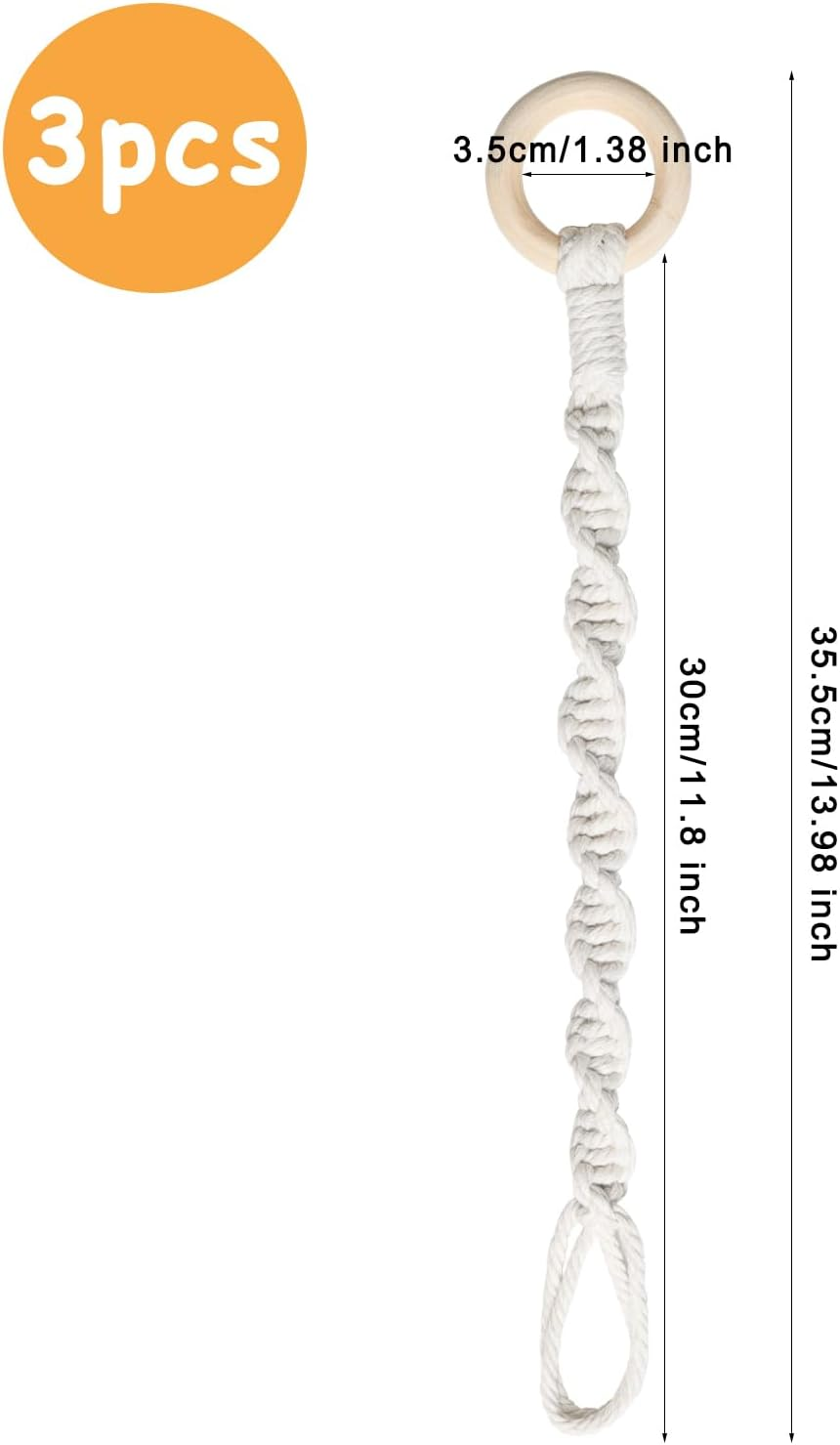 3 Pack Adjustable Macrame Plant Hanger Extenders Connectable Rope Hanging Plant Extender Handmade Woven Hanging Basket Extension with Wooden Ring for Indoor Outdoor Plant Pot Holder (Style 1, 3) image number 5