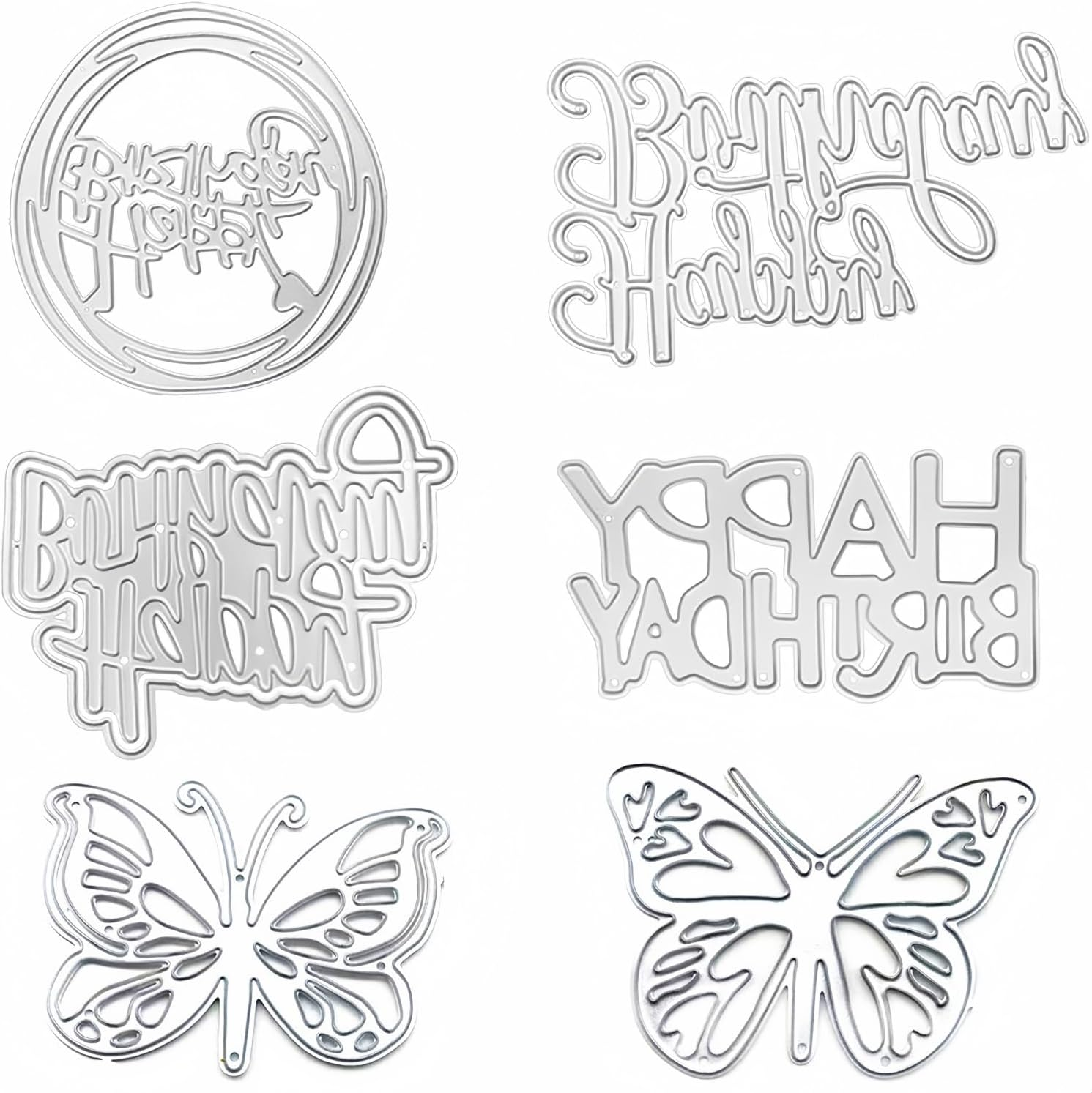 6 Pack Die Cuts for Card Making, Happy Birthday & Butterfly Shapes, Carbon Steel, Card Making Dies image number 2