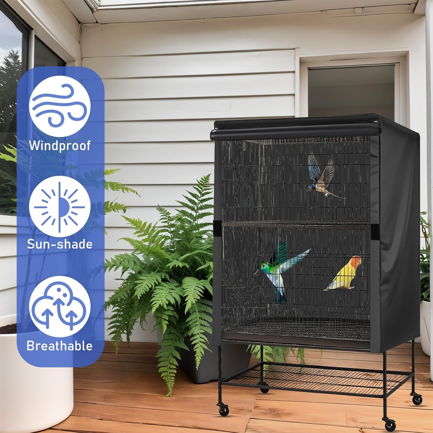 Universal Bird Cage Cover 130X96X59Cm Large Blackout Cover - Breathable Polyester Night Cover for Parrots, Parakeets & Small Birds (Black) image number 5