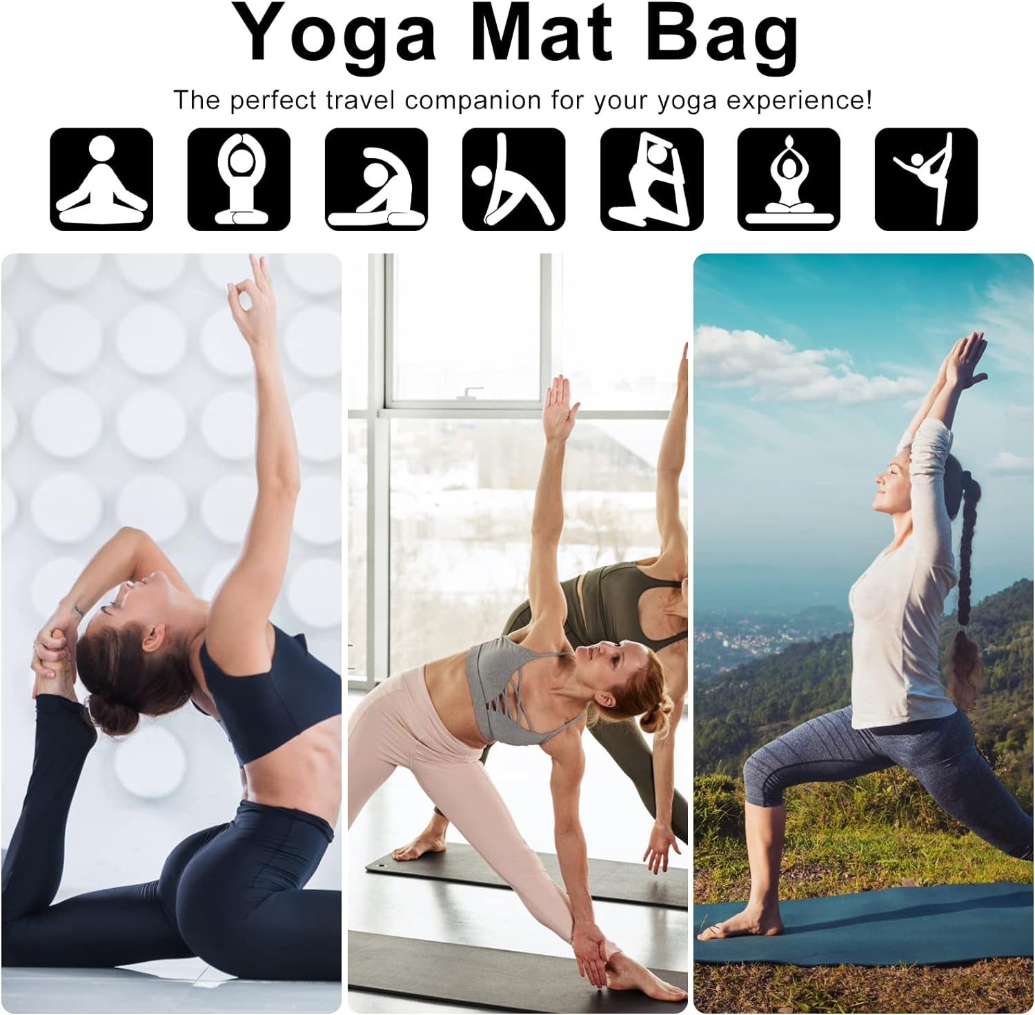 Yoga Mat Bag Yoga Mat Carrier Bag Portable Yoga Mat Carrier Bag for Most Yoga Mats with Storage Pockets with Adjustable Strap for Women Men Yoga Duffle image number 6