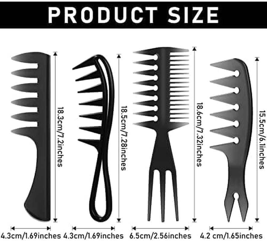 4 Pcs Hair Comb Styling Set Double-Side Tail Combs with Afro Pick, Wide-Tooth Comb for Men & Women, Barber Tools, African American Accessories in 4 Black Styles image number 1