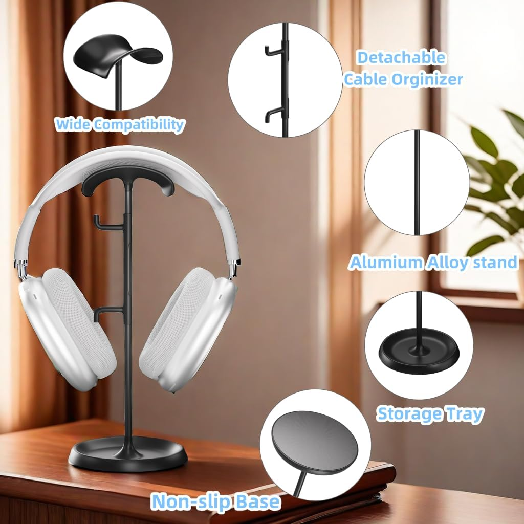 Headphone Stand, Headphone Holder with Cable Organizer Storage Tray Compatible for Airpods Max, Airpods, Airpods Pro, Beats, Bose and Most Gaming Headphones. 【No Tools Required】 ME-2 (White)