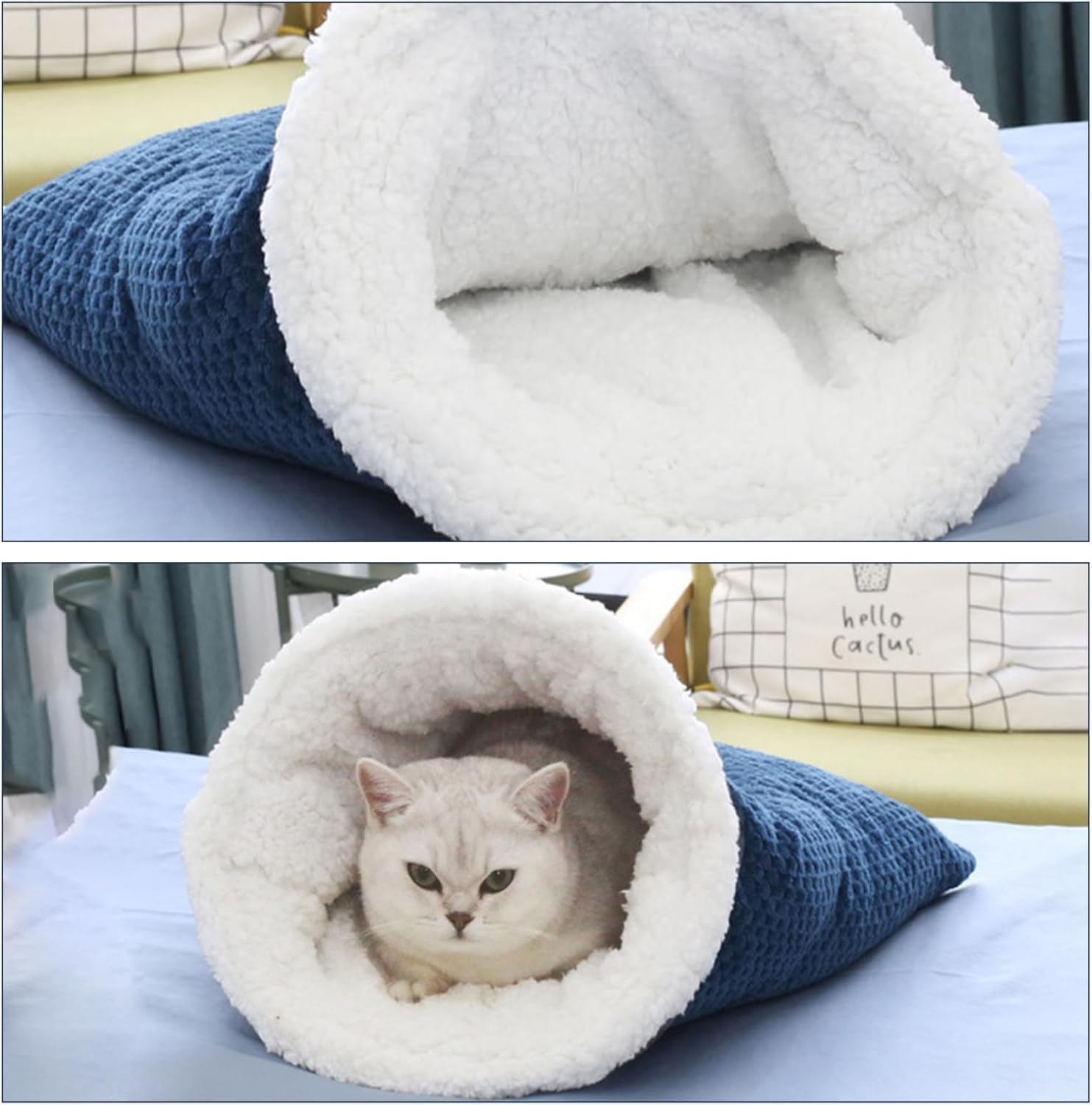 Cat Sleeping Bag Soft Plush Large Cat Sack Cat Bed Cave Self Warm Cat Bed for Winter Cosy Cat Bed Cave 360&deg; Wrap Comfort.Able Pet Snuggle Sack for Cats up to 6 Kg image number 1