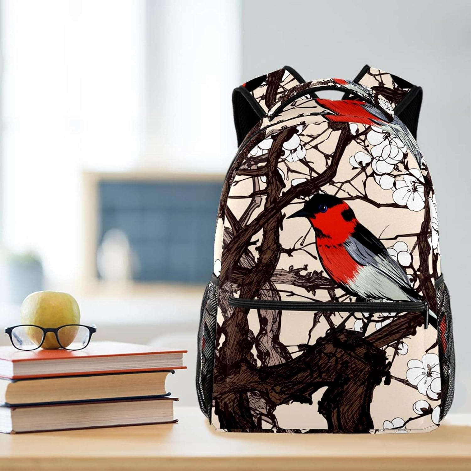 Little Imaginary Red Bird in a Cherry Blossoms Backpack Students Shoulder Bags Travel Bag College School Tote Backpacks image number 5