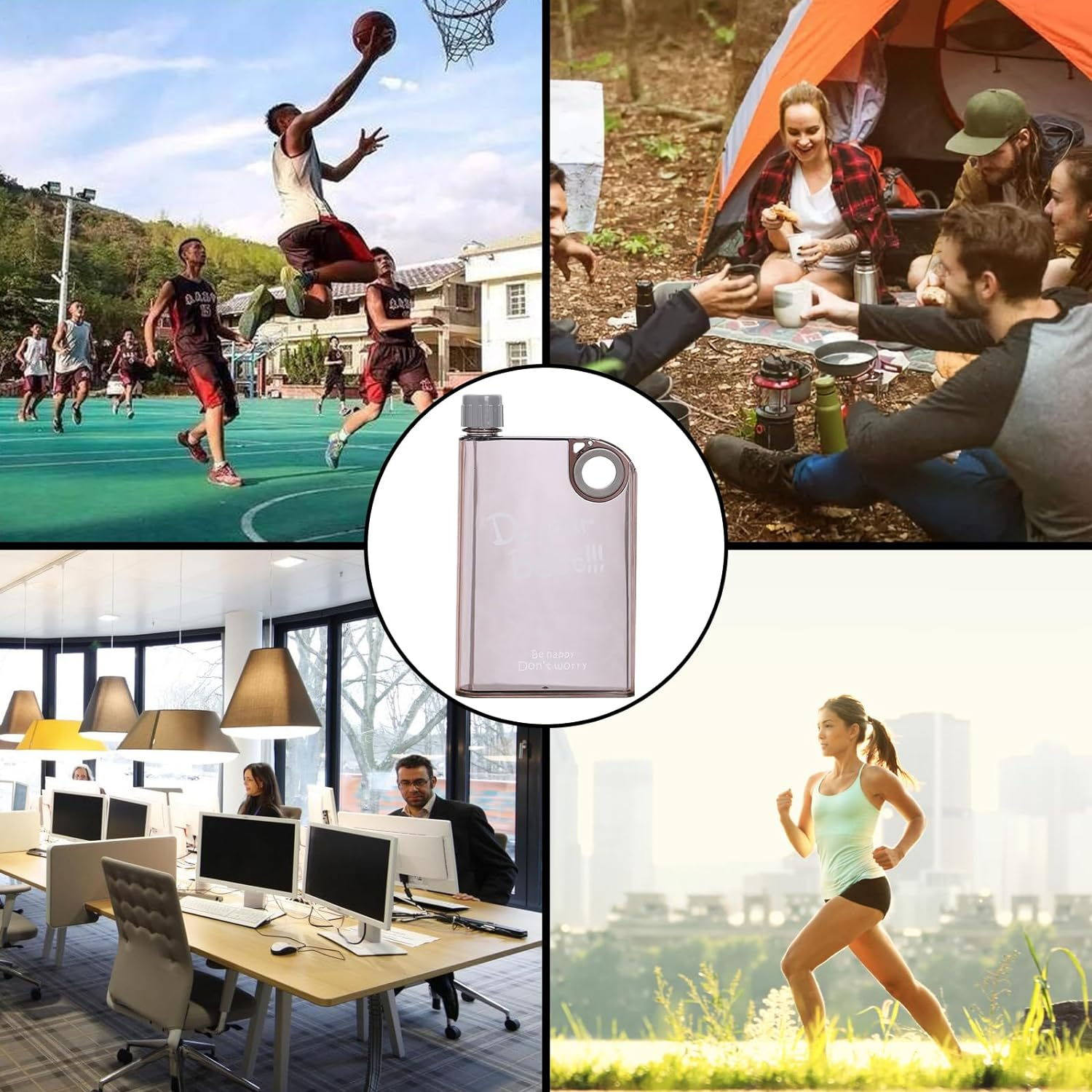 Water Bottle Flat Water Bottle, Reusable Clear Water Bottles Sports Water Bottles, Leak-Proof Plastic Water Bottles (Gray) image number 6