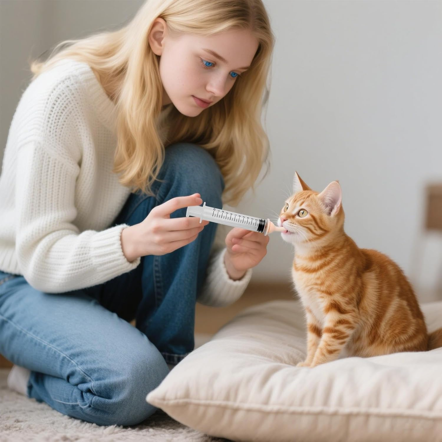 Pet Feeding Silicone Syringe, 12Ml Pill Pusher for Cats, Nipple Opening Feeder Pet Supply, Chew Resistant Cat & Dog Syringe Nipple Feeder Suitable for Home Pets Shop New-Born Mammal image number 1