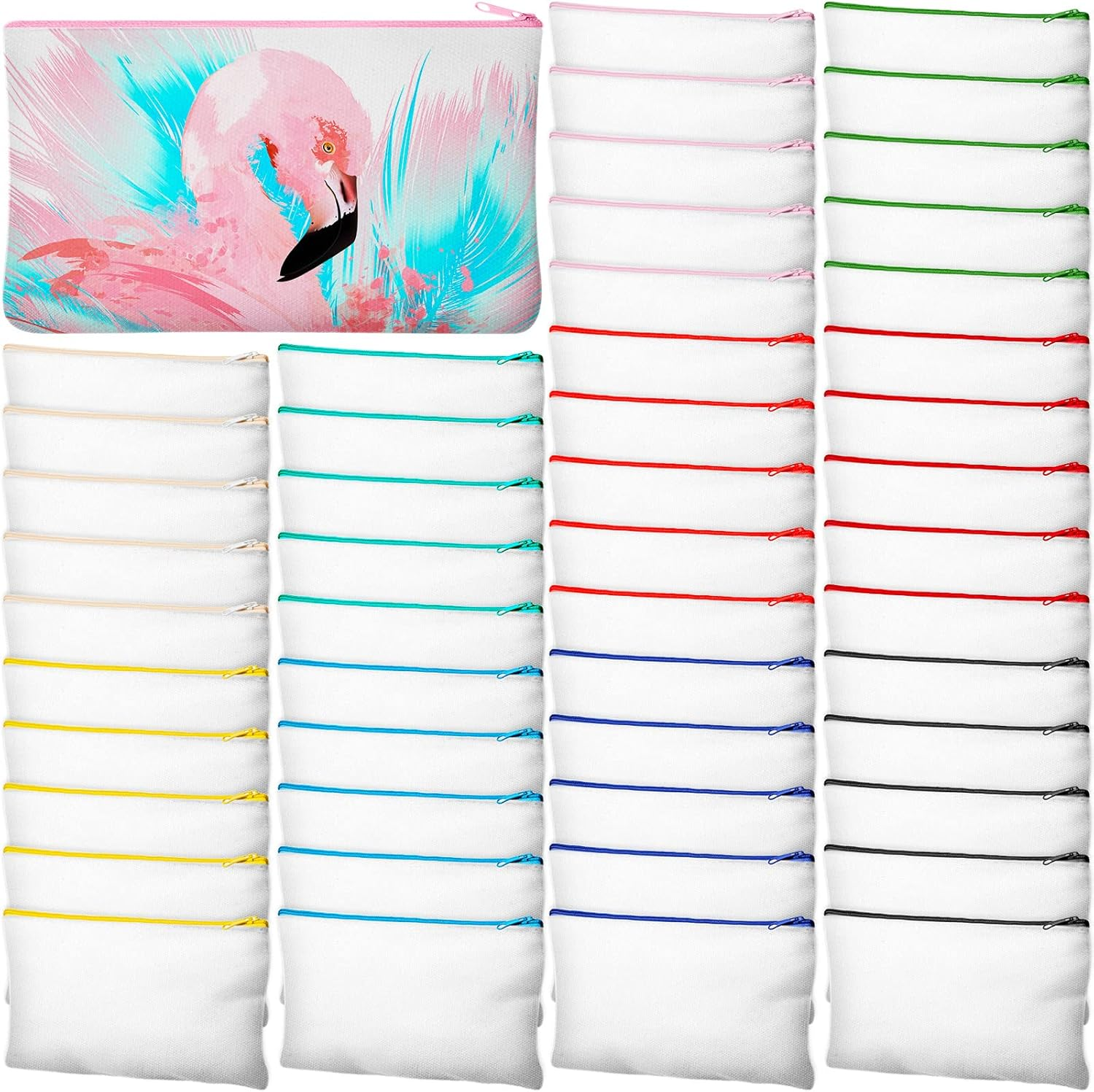 Frienda 50 Pcs Sublimation Blank Canvas Makeup Bags Bulk DIY Heat Transfer Canvas Pen Case Pencil Cosmetic Makeup Bags Clear Sublimation Blank Pouch with Zipper (3 Sizes,White)