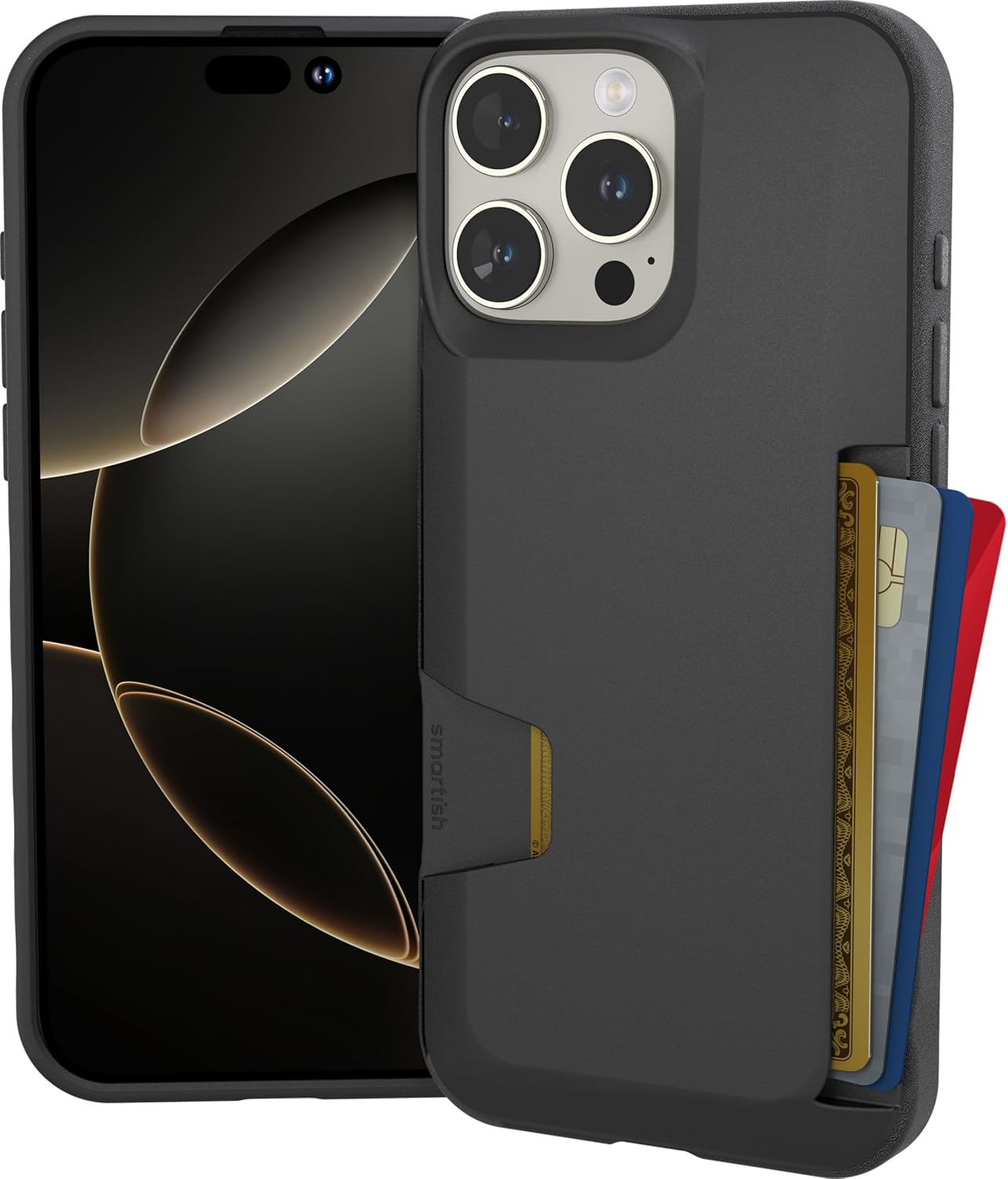 Smartish&reg; Iphone 16 Pro Wallet Case - Wallet Slayer Vol. 1 [Slim + Protective] Credit Card Holder - Drop Tested Hidden Flip Card Slot Cover Compatible with Apple Iphone 16 Pro - Black Tie Affair