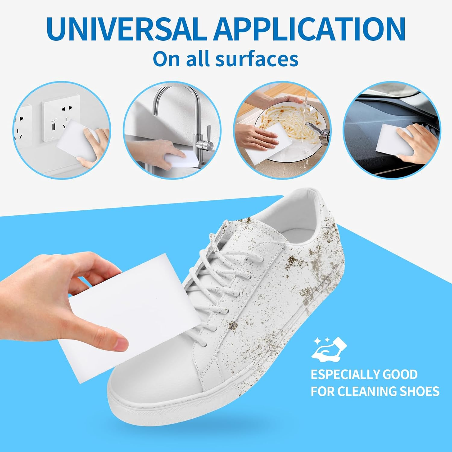 ZBQEJ Dirt Eraser, Pack of 100 Sponge Eraser, Cleaning Sponge, Magic Sponge Eraser, Miracle Sponge, White Cleaning Sponge, Melamine Sponge for Home, Kitchen, Wall, Bathroom, Shoe Sponge image number 2