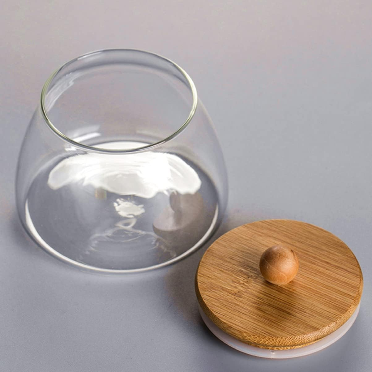 STOBAZA 2Pcs Glass Jar Wooden Lid Wedding Candy Storage Can Party Supplies for Home Kitchen Creative Glass Candy Jar for Snack and Dry Food Storage image number 4