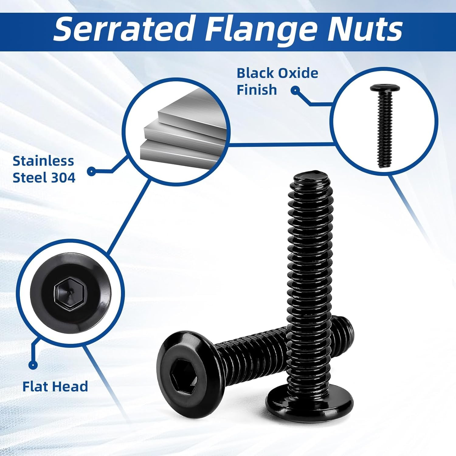 Eisbiek M6 X 25Mm 10Pcs Flat Head Hex Socket Cap Screws Bolts, 304 Stainless Steel Furniture Bolts Full Thread, Black Oxide & Hex Spanner (10Pcs M6 X 25Mm) image number 3