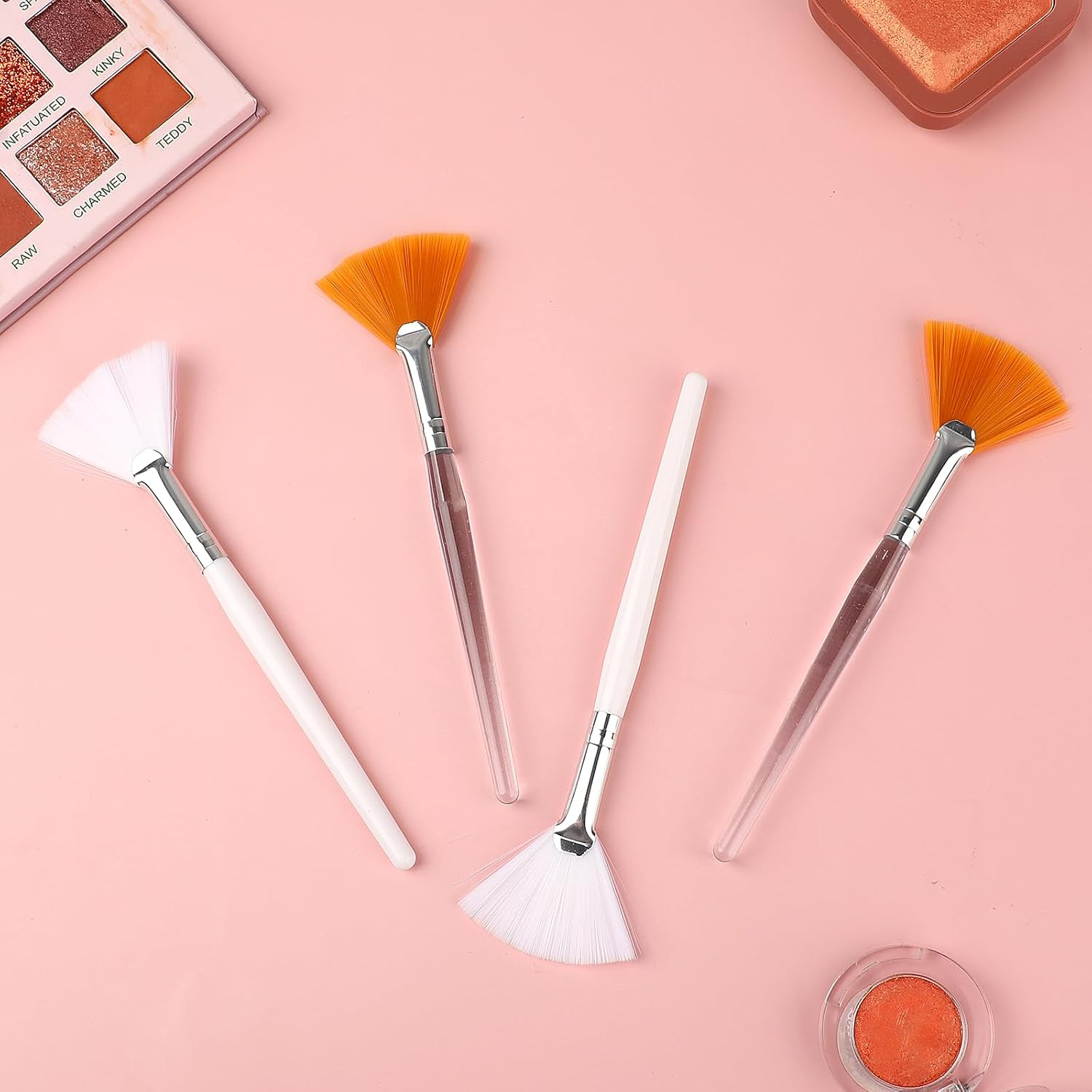 4 Pcs Fan Brush Makeup Facial Brush, Soft Facial Applicator Brushes, Esthetician Face Makeup Tools, Facial Brushes for Mud Cream, Loose Powder Highlighting Blush image number 5