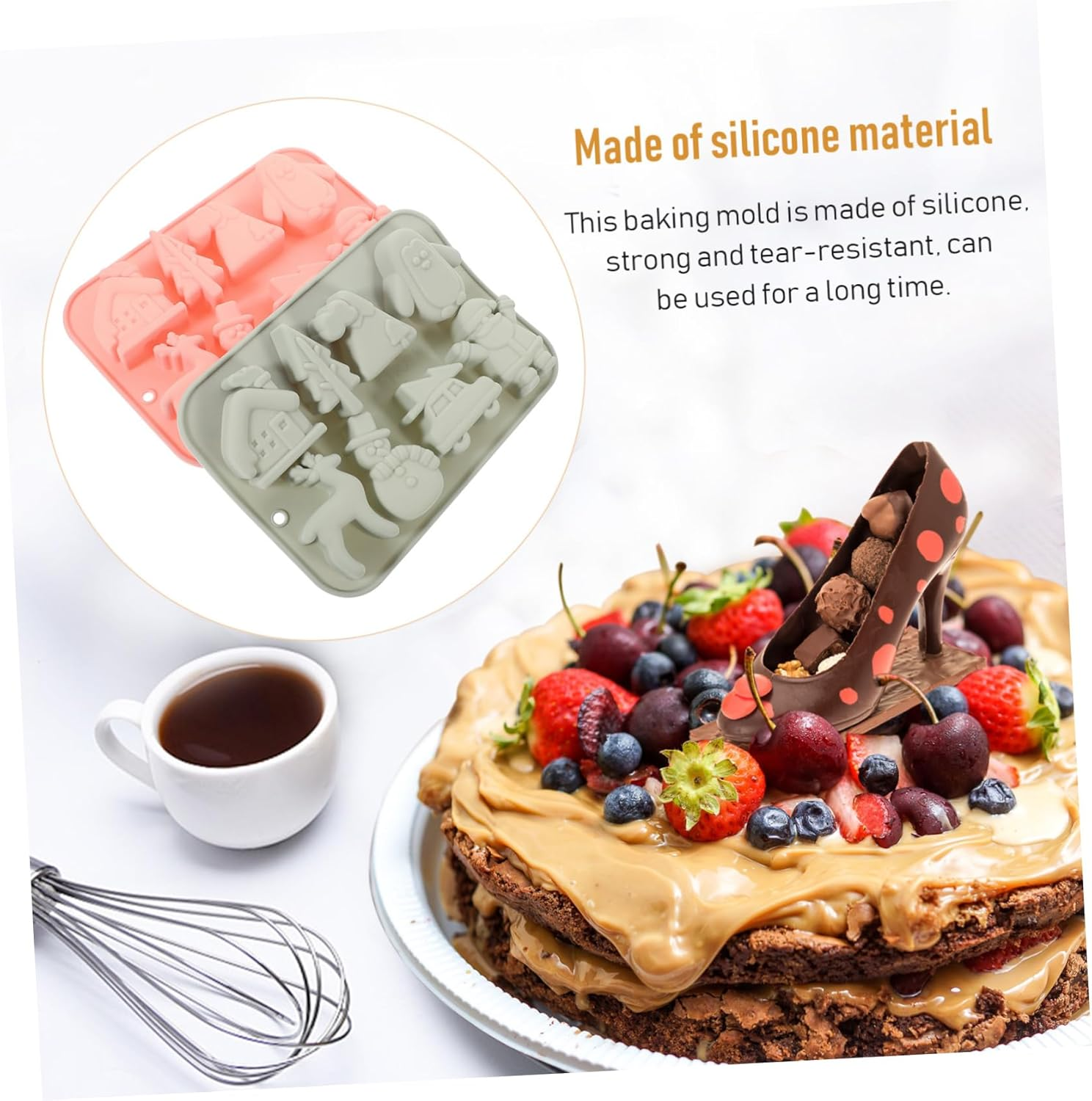 Set of 2 Christmas Silicone Molds Baking Tools for Chocolates Candies Easy to Use Non-Stick for Home Baking image number 3