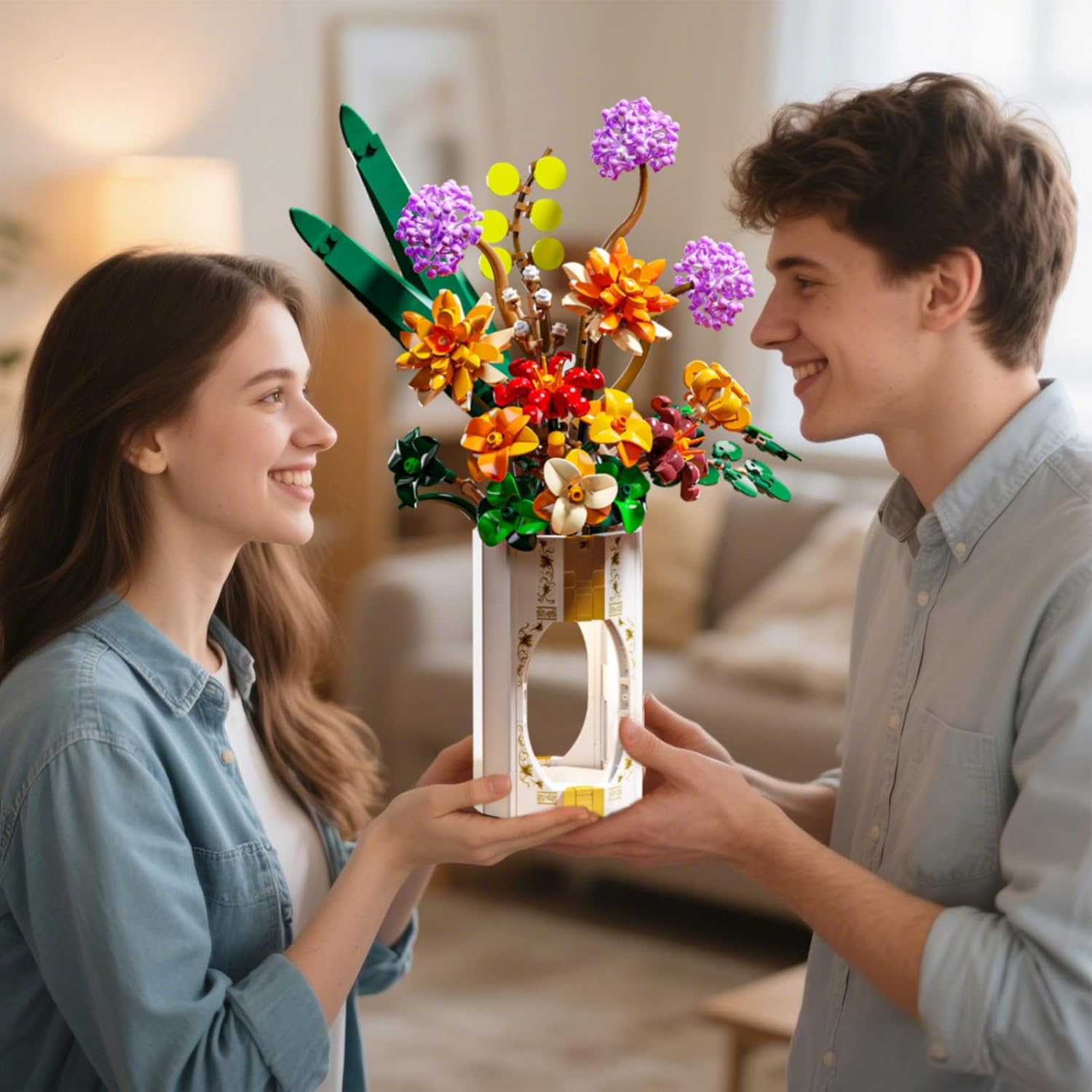 Flower Building Blocks with LED Light, Botanical Collection, Creative Artificial Bouquet for Home Office Decor, Gifts for Woman Girls Age 8+(890PCS) image number 3